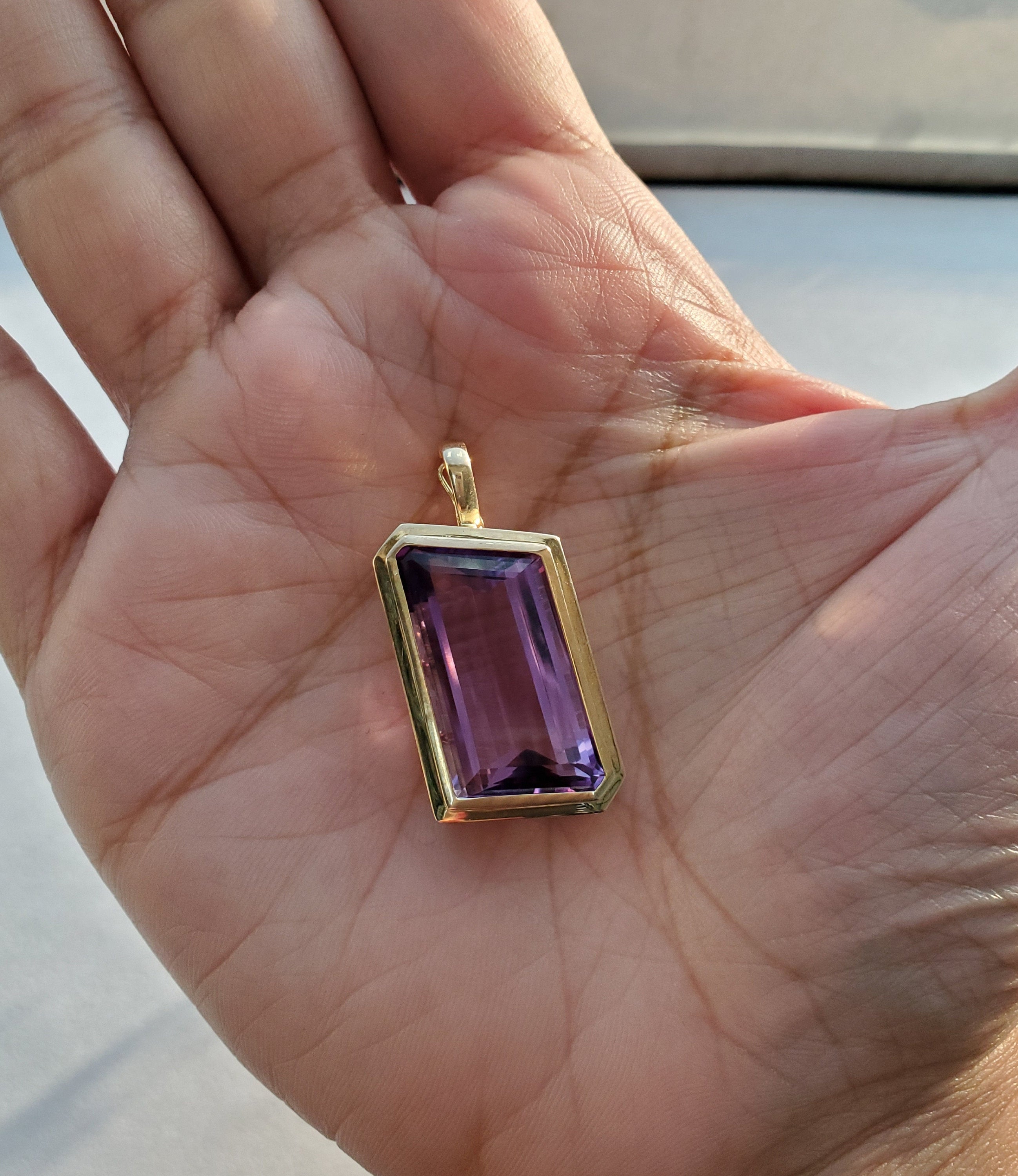 8 Carat Natural Amethyst Pendant Necklace in 14K Yellow Gold - Elegant Jewelry Gift for Women, Perfect for Weddings, Anniversaries & Special Occasions