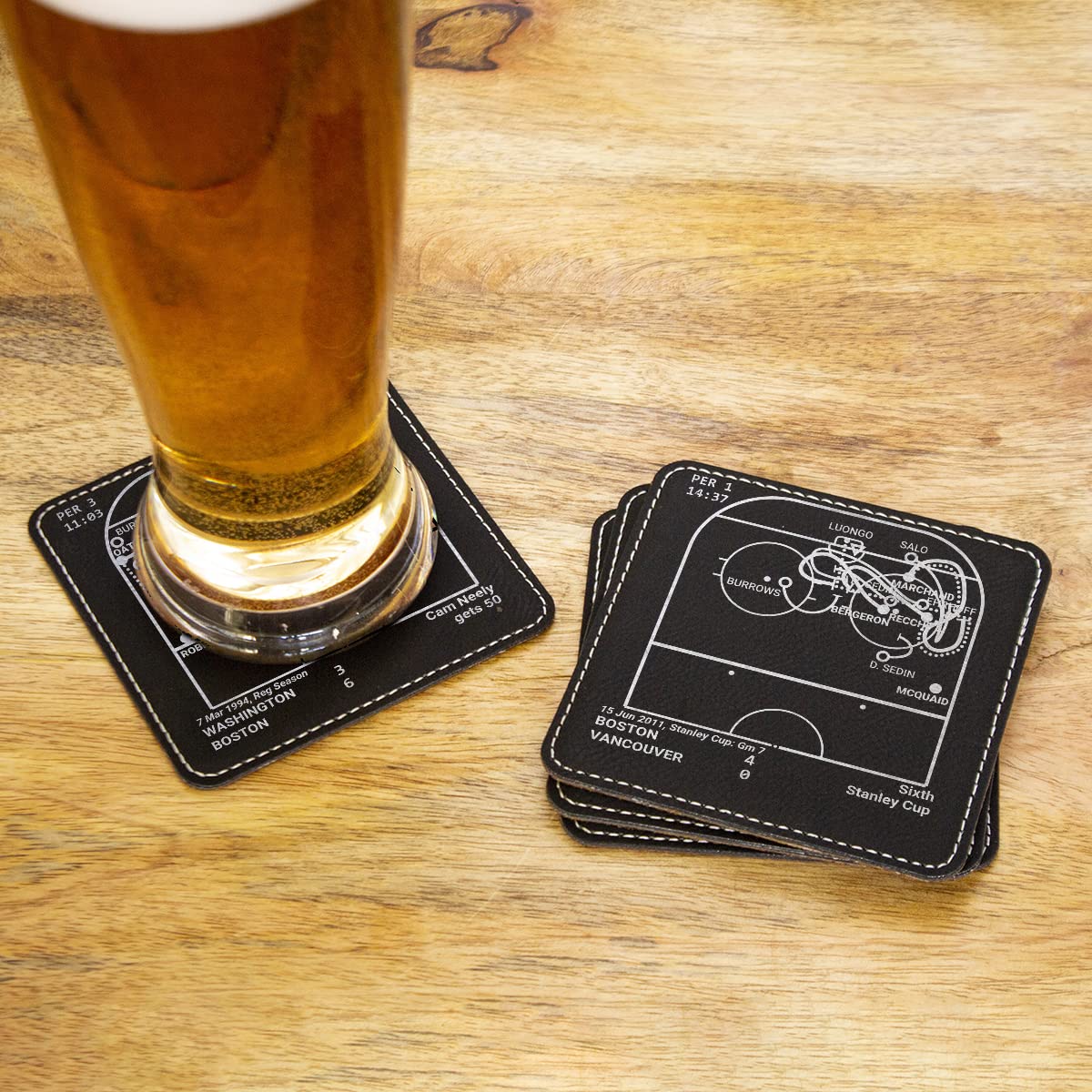 Boston Bruins Leatherette Coasters Set of 4 - Officially Licensed NHL Hockey Barware with Iconic Plays - Perfect Bruins Gift for Men, Sports Fans & Game Day Decor - Great for Home Bars, Man Caves & Sports Themed Parties