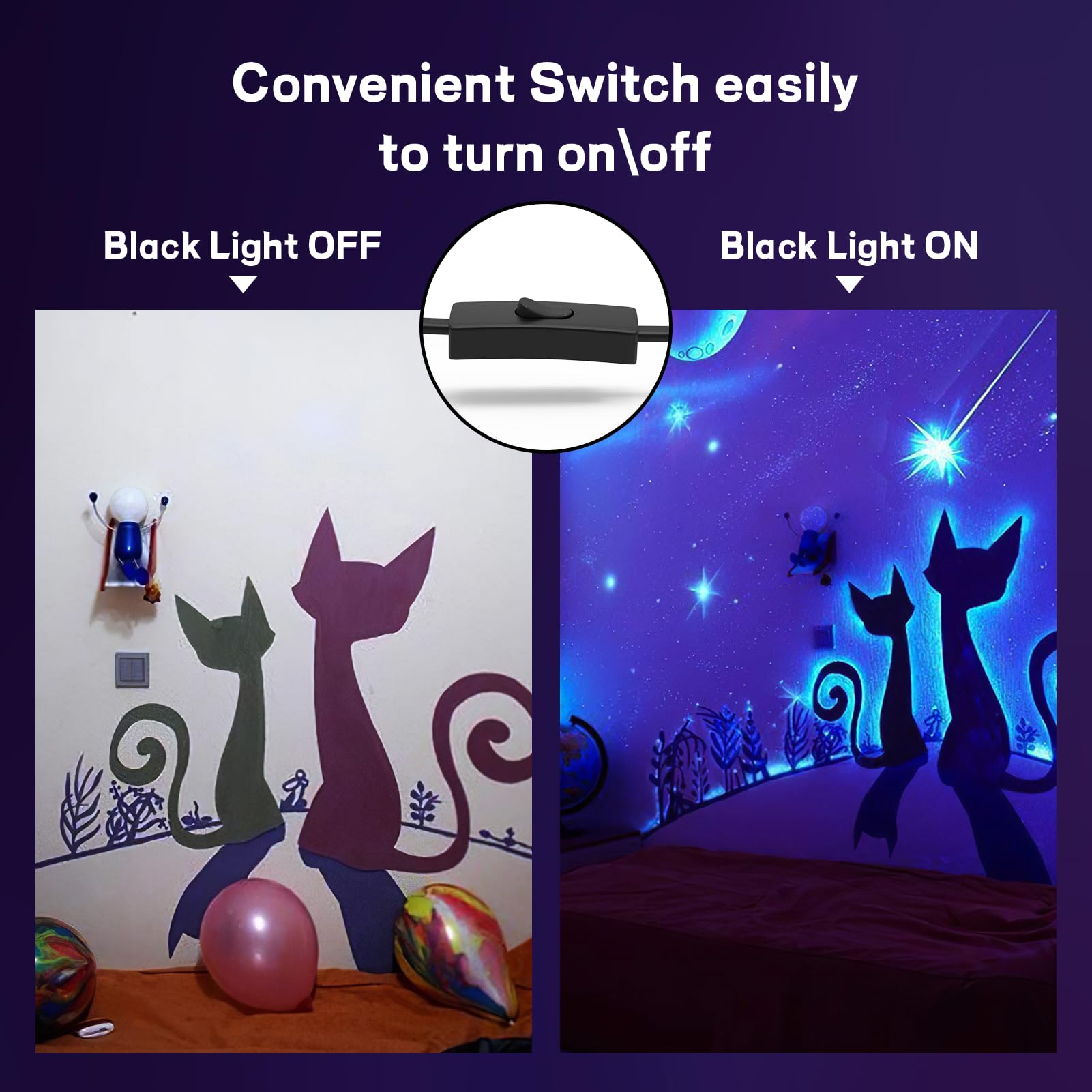 150W LED Black Light 2 Pack - UV Black Lights for Glow Party, Halloween & Body Painting - Ultra Thin Flood Lights with On/Off Switch - Perfect for Dark Rooms, Neon Decor & UV Reactive Art