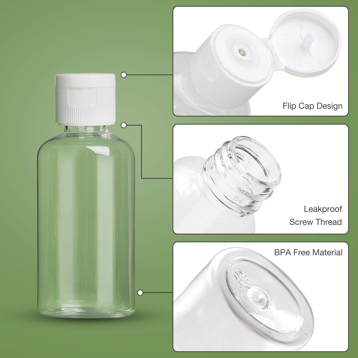 MMonDod 25 Pack 1.7oz/50ml Clear Plastic Empty Travel Bottles with Flip Top Cap - Squeezable Refillable Toiletries Containers for Shampoo, Lotion & Cosmetics - Perfect for Travel, Gym & Home Organization