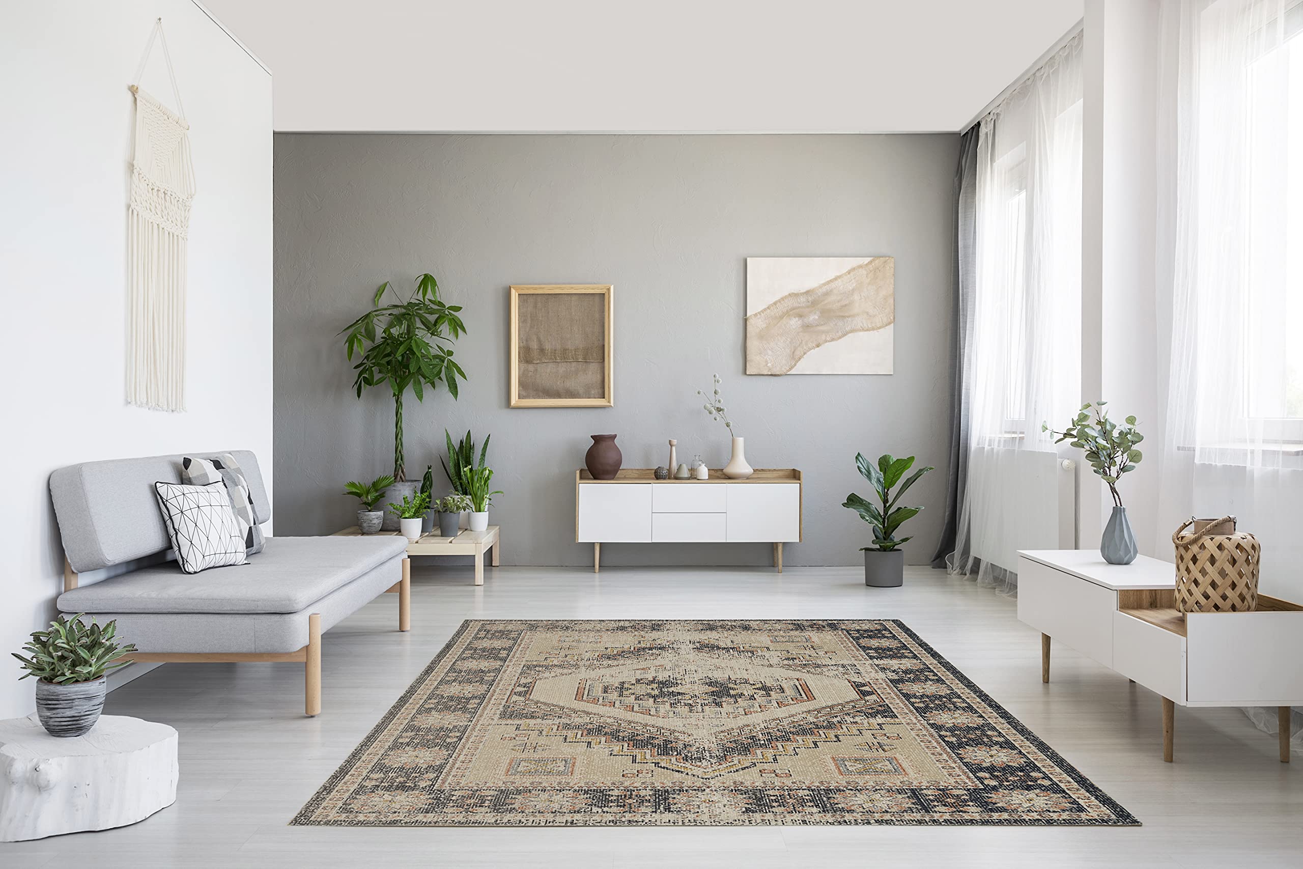 Premium Linon Home Decor Plateau Nelson Ivory/Navy 8' X 10' Area Rug - Soft & Durable for Living Room, Bedroom, or Office Decor