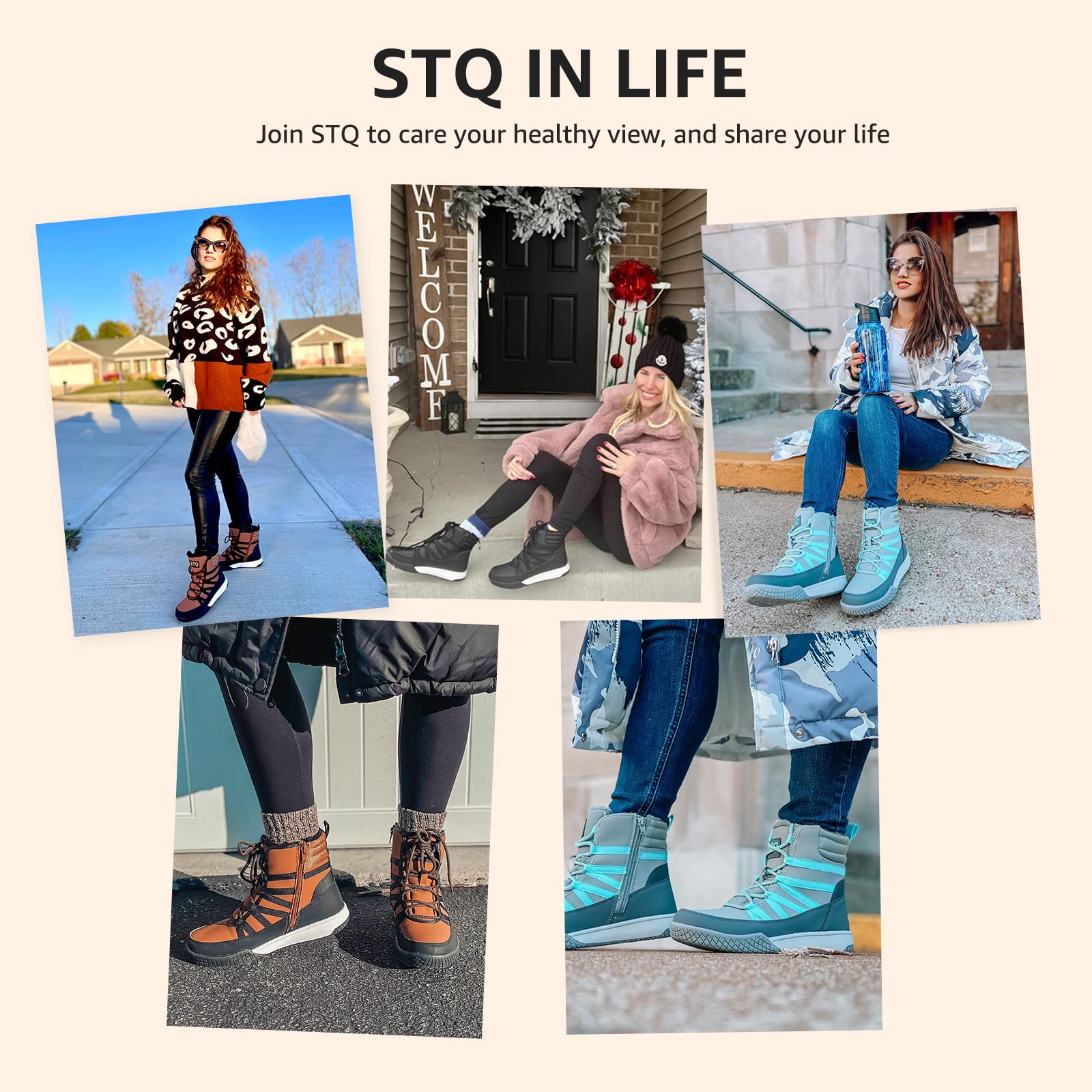 STQ Women's Winter Walking Boots - Waterproof Ankle Booties with Zip & Lace-Up Closure | Lightweight Warm Snow Boots for Hiking, Commuting & Outdoor Activities