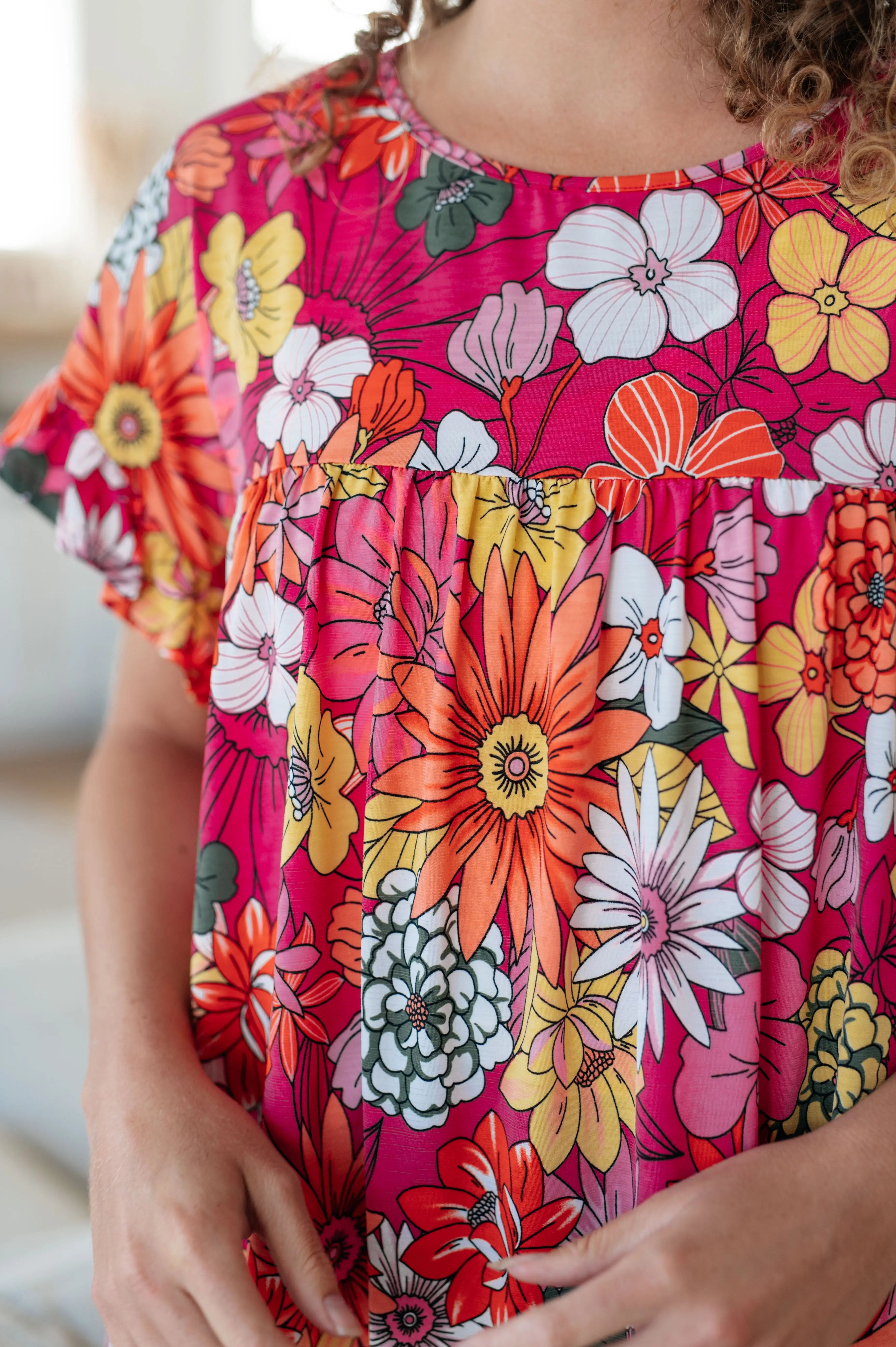 Flit About Floral Top in Pink - Women's Flowy Blouse with Floral Print | Perfect for Spring Outfits, Date Nights & Summer Vacations