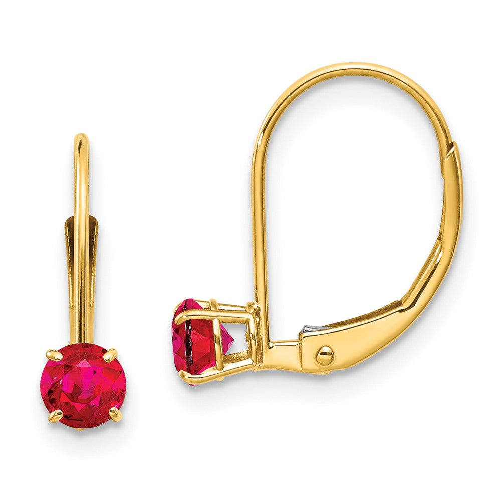 14K Gold 4mm Round July Birthstone Ruby Leverback Earrings for Women - XBE79 | Perfect Gift for Birthday, Anniversary & Special Occasions