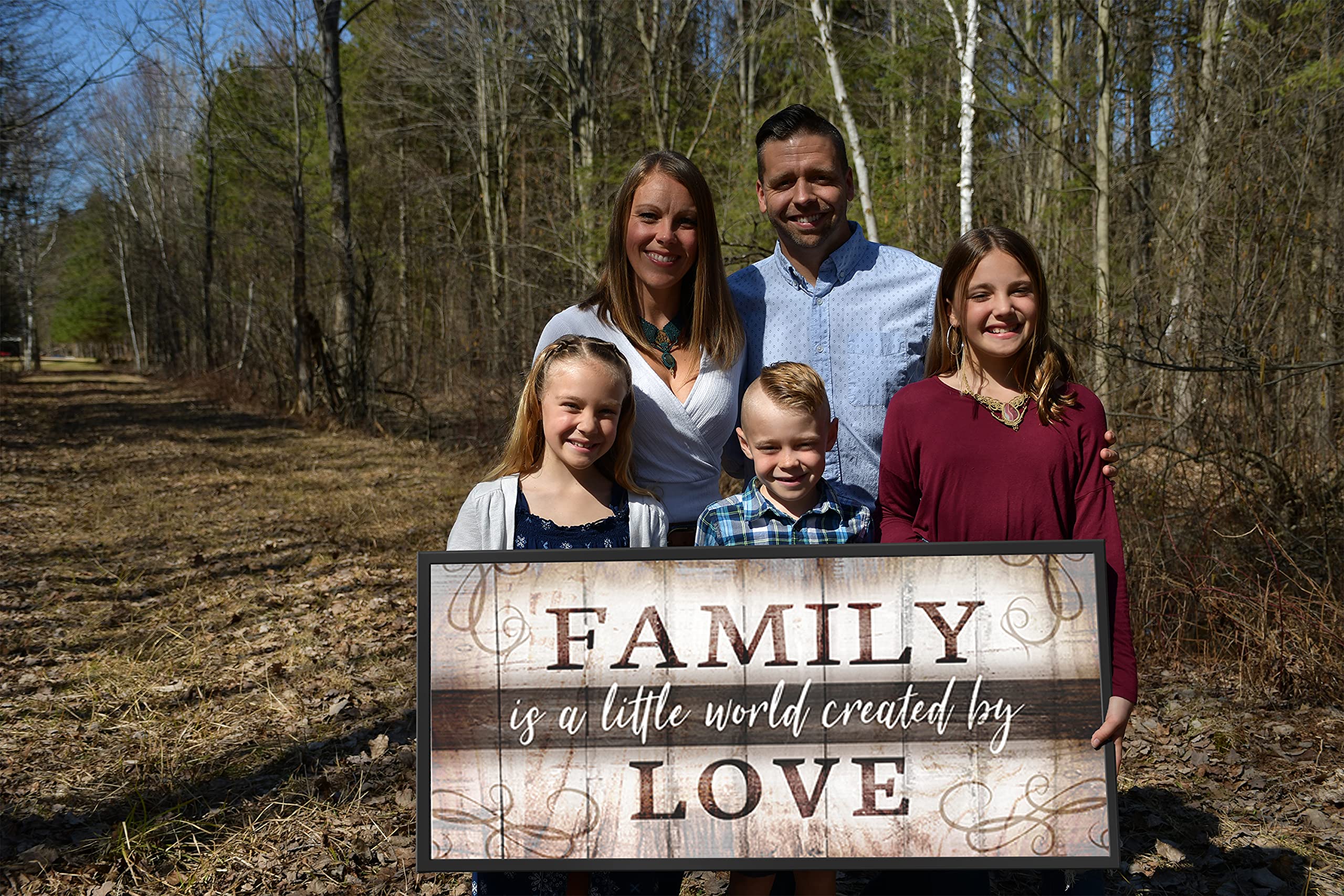 Family Wall Art - Farmhouse Decor for Living Room - Brown & Black Floating Frame 42x19