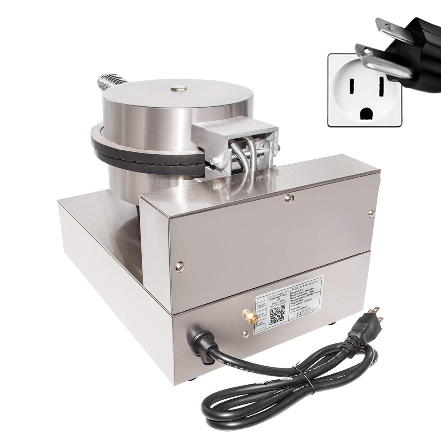 ALDKitchen Waffle Cone Maker Machine - Professional Stainless Steel Electric Waffle Iron for Homemade Ice Cream Cones - Single & Double Non-Stick Plates - 110V for Home & Commercial Use - Perfect for Ice Cream Shops, Dessert Bars & Party Treats