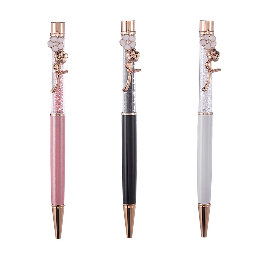 3-Pack Metal Ballpoint Pens for Daily Writing & Journaling - Smooth Dynamic Liquid Sand Design, Fashionable Cute Pens with Metal Clip (Multicolor) - Perfect for Office, School, Note-Taking & Gift Giving