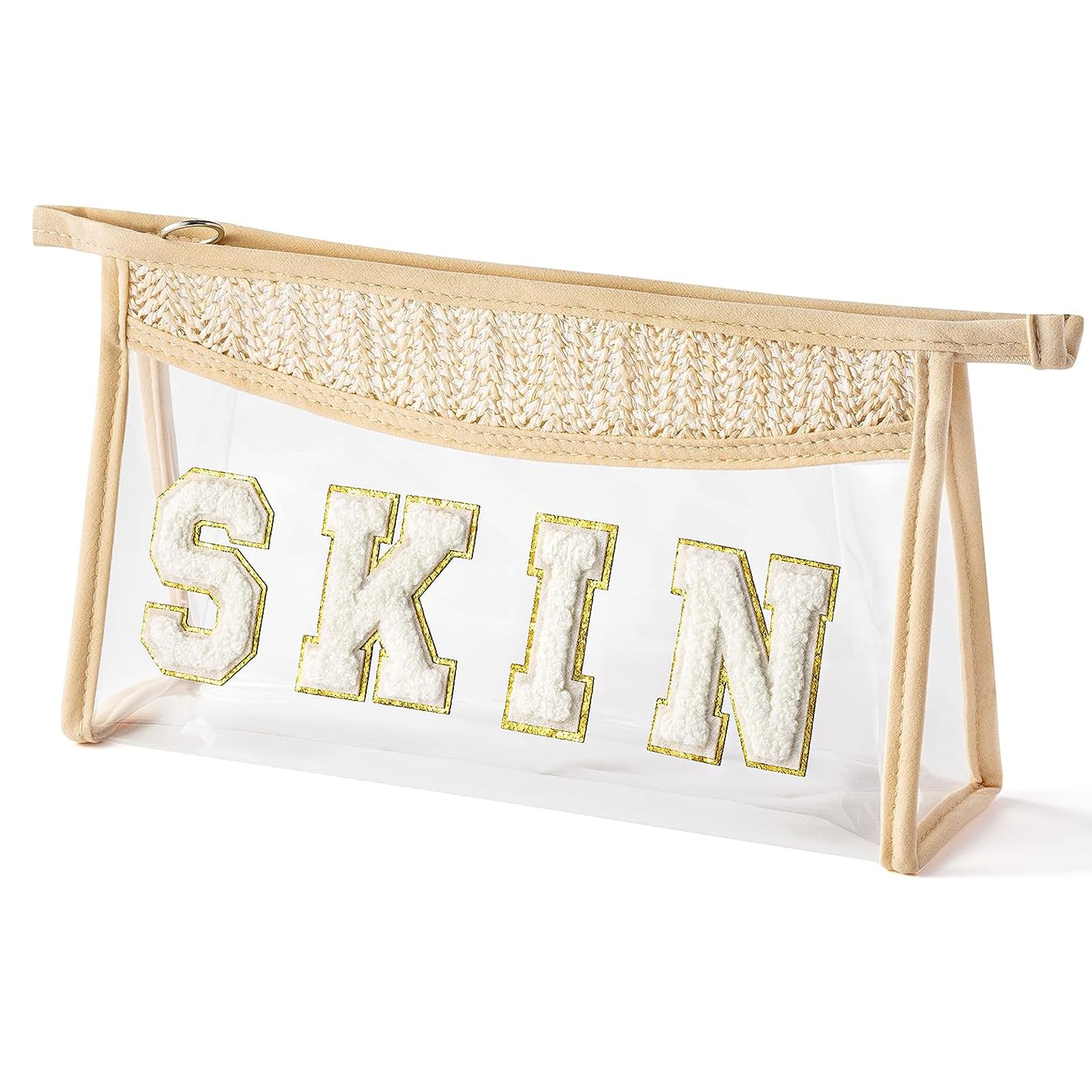 Clear Boho Patch Makeup Bag - Waterproof Travel Cosmetic Pouch with Zipper | Beach-Themed Transparent Toiletry Organizer for Sunscreen & Skincare | Perfect Gift for Women & Girls | Great for Travel, Gym & Daily Use