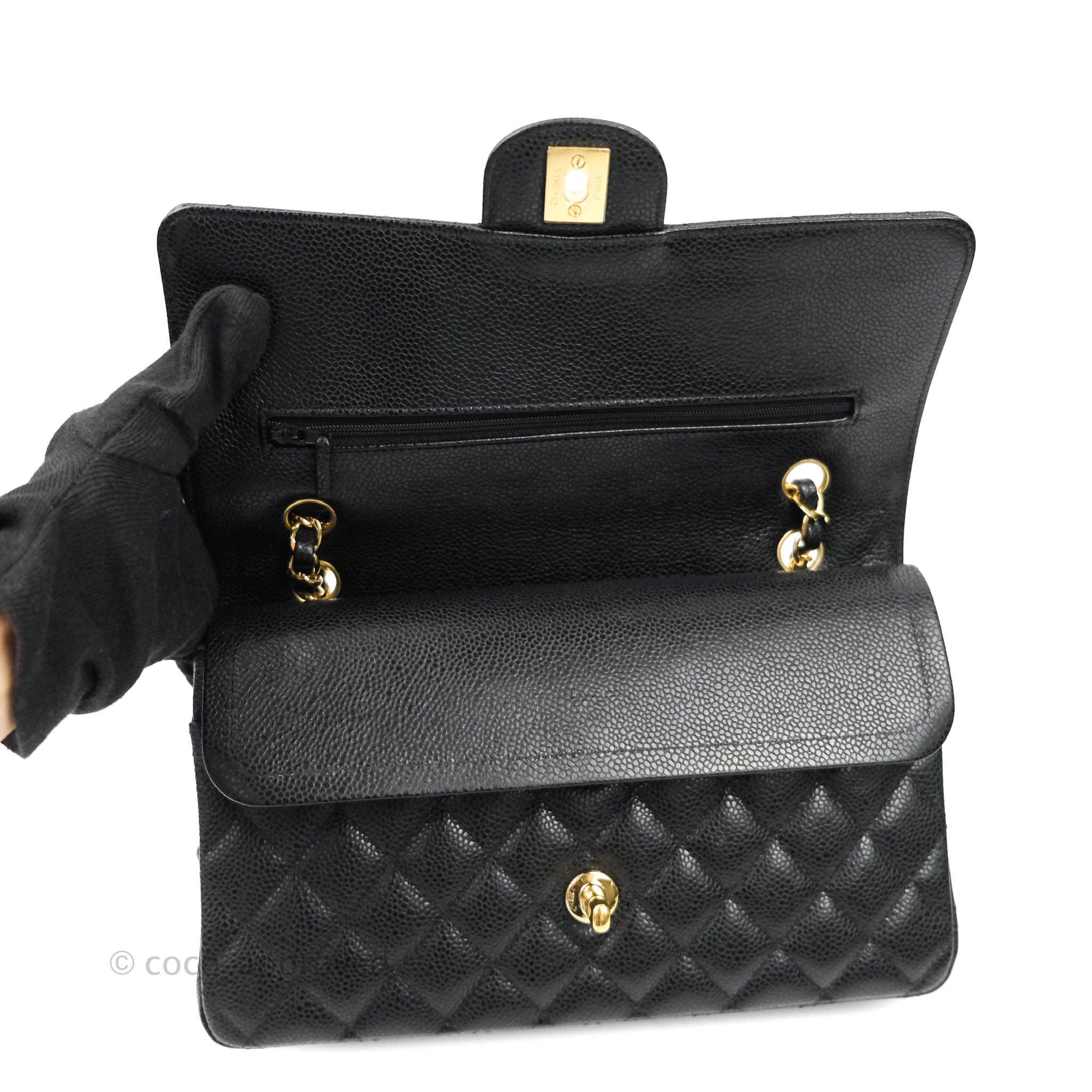 Chanel Classic Medium Double Flap Bag Black Caviar Leather with Gold Hardware - Luxury Shoulder Bag for Women, Perfect for Work, Parties & Special Occasions