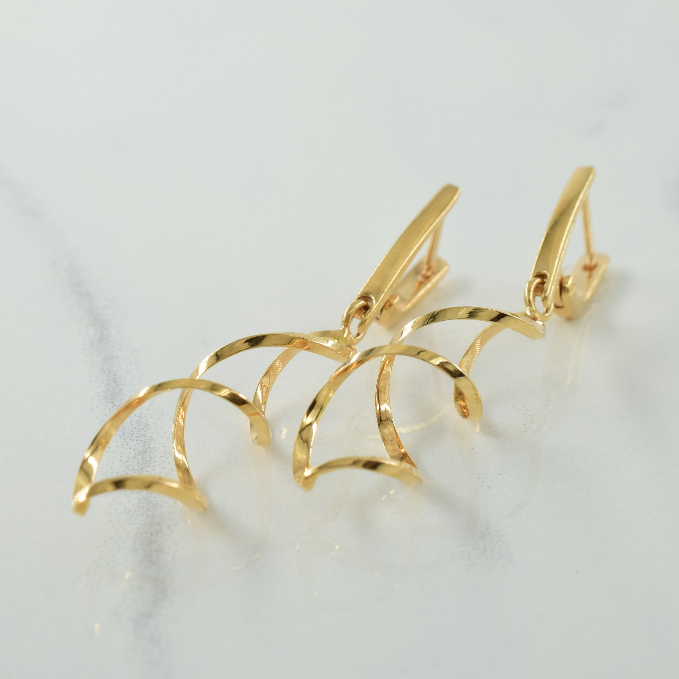 14K Yellow Gold Spiral Earrings for Women - Elegant Dangle Hoop Earrings for Everyday Wear, Date Night & Special Occasions