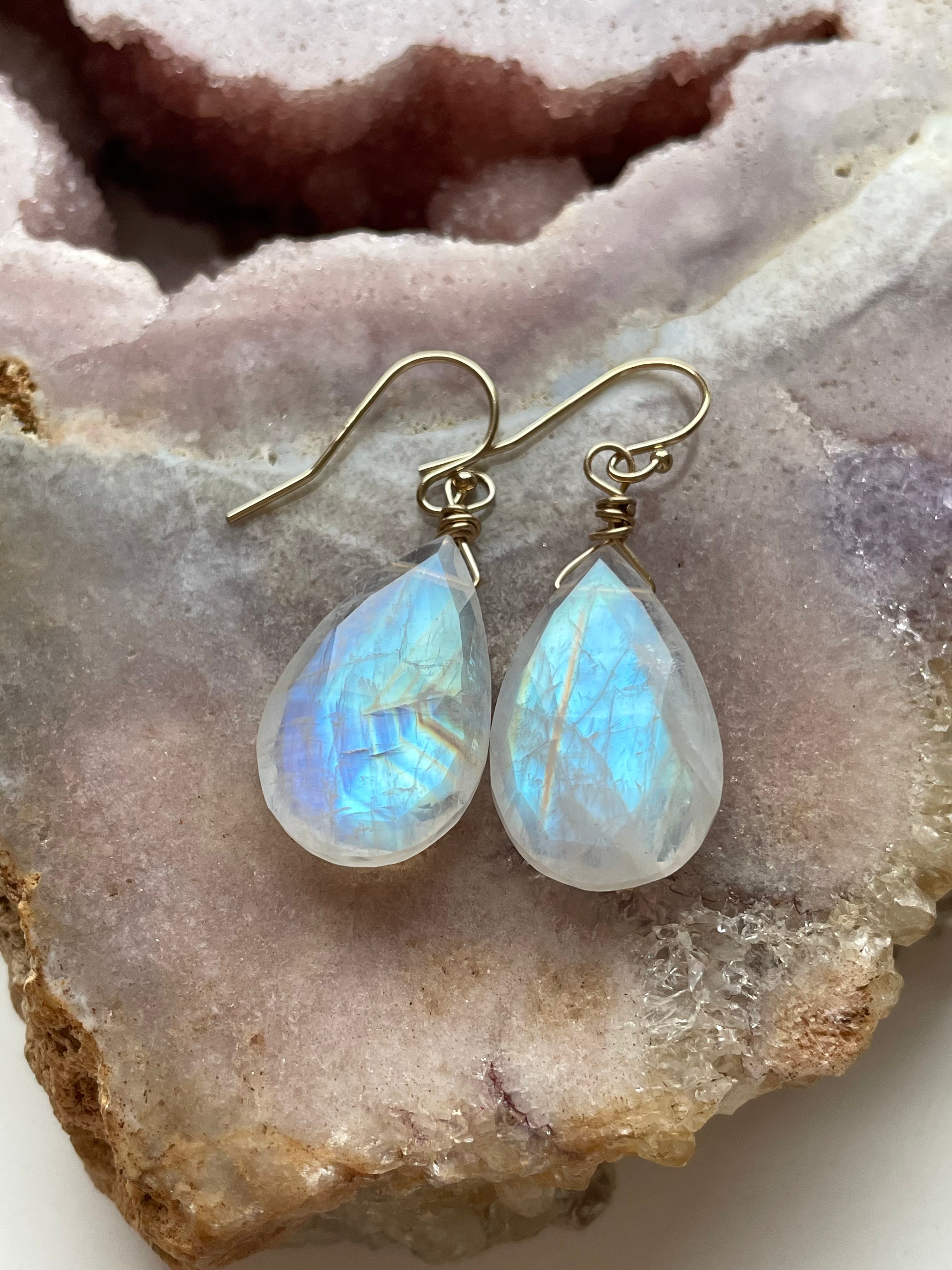 Moonstone Drop Earrings - 14K Gold June Birthstone Jewelry for Women | Elegant Gift for Birthday, Anniversary & Special Occasions