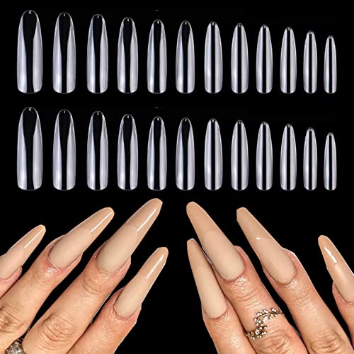 AddFavor 600pcs Clear Acrylic False Nail Tips - Extra Long XL Oval Shape, 12 Sizes for Professional Nail Salons & DIY Nail Art | Perfect for Manicures, Nail Extensions & Creative Nail Designs