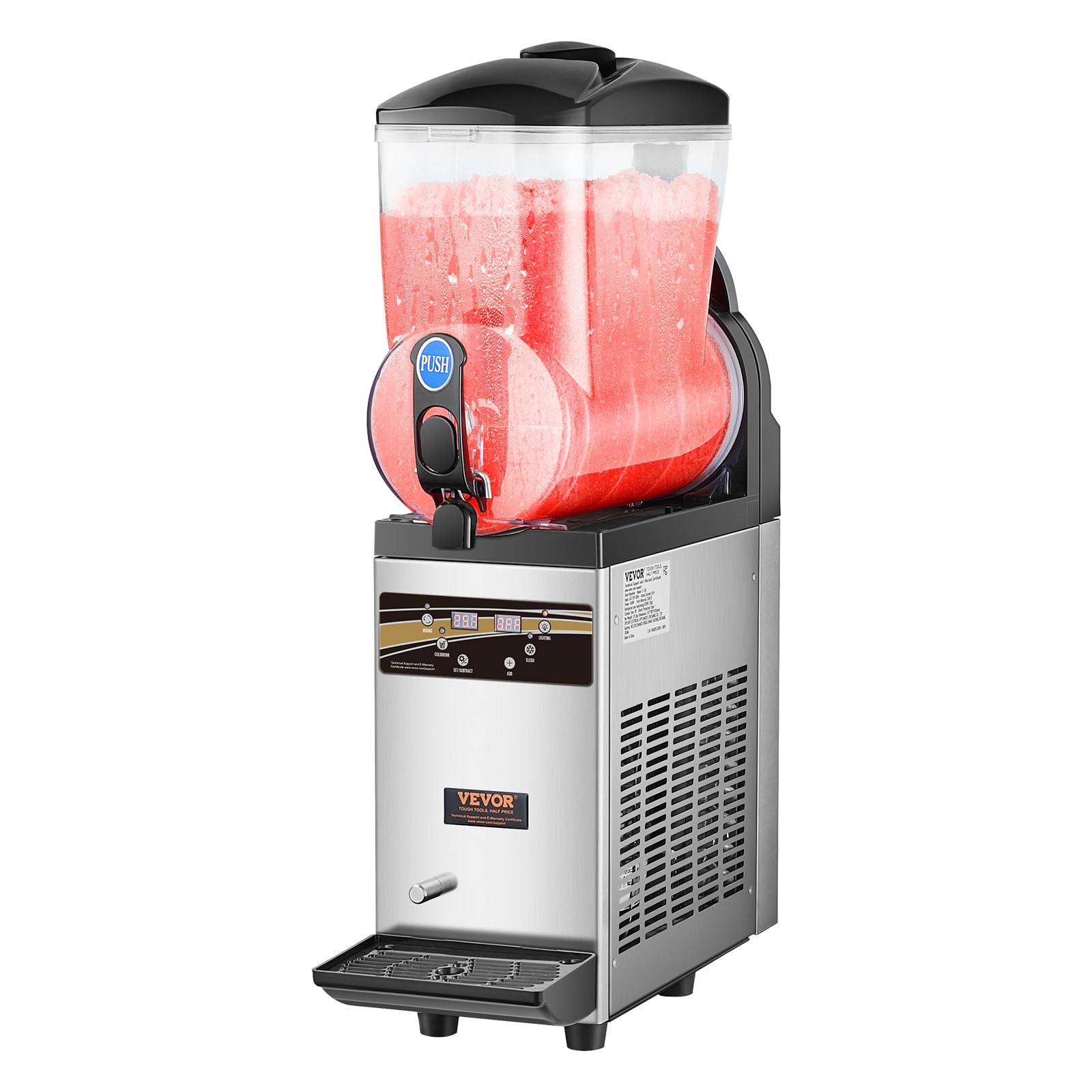 VEVOR 15L Commercial Margarita & Slushie Machine - Stainless Steel Frozen Drink Maker for Smoothies, Cocktails - Perfect for Home Parties, Restaurants, Cafes & Bars (60 Cups Capacity)