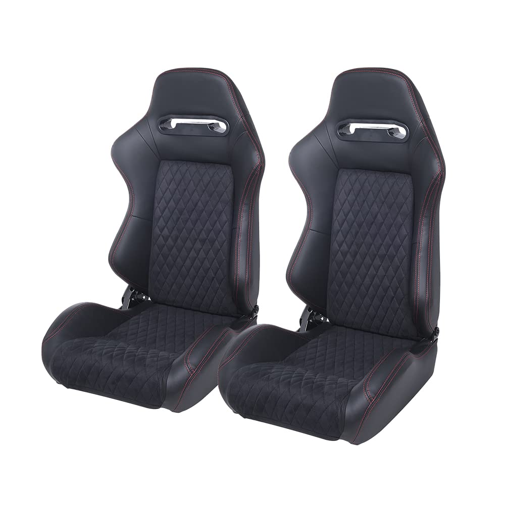 DEMOTOR PERFORMANCE 1 Pair PVC Racing Seats with Double Slider - Universal Fit for Driver & Passenger Side (Black) - Perfect for Car Racing, Drifting & Street Performance Upgrades