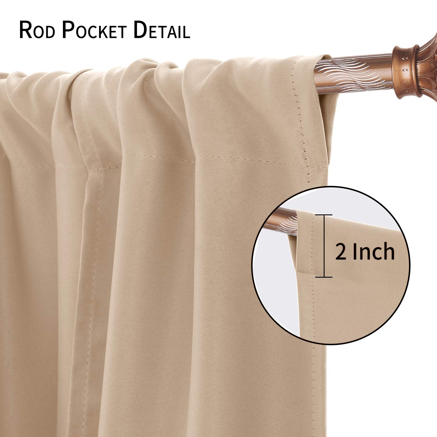 DWCN Blackout Curtains - Thermal Insulated Room Darkening Window Curtains with Rod Pocket & Tie-Up Shades, Beige, 42x45 Inches (1 Panel) - Perfect for Kitchen, Bedroom & Home Theater Light Control