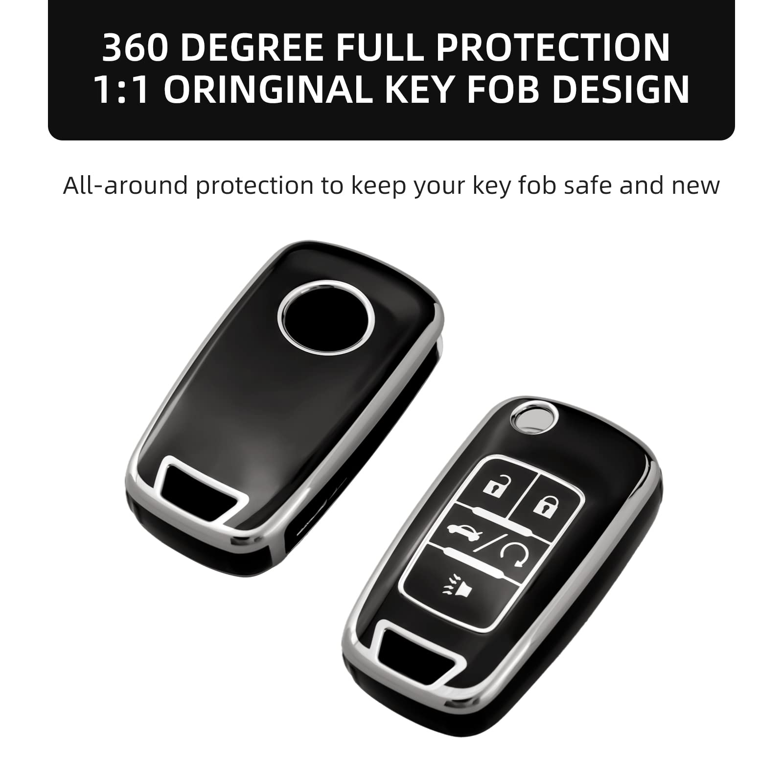 Premium TPU Key Fob Cover for Chevy, GMC, Buick - Compatible with Encore, Terrain, Malibu, Camaro, Cruze, Impala, Equinox, Volt, Spark, Sonic - Durable Protective Smart Key Case (Black) - Perfect for Everyday Use and Car Key Protection
