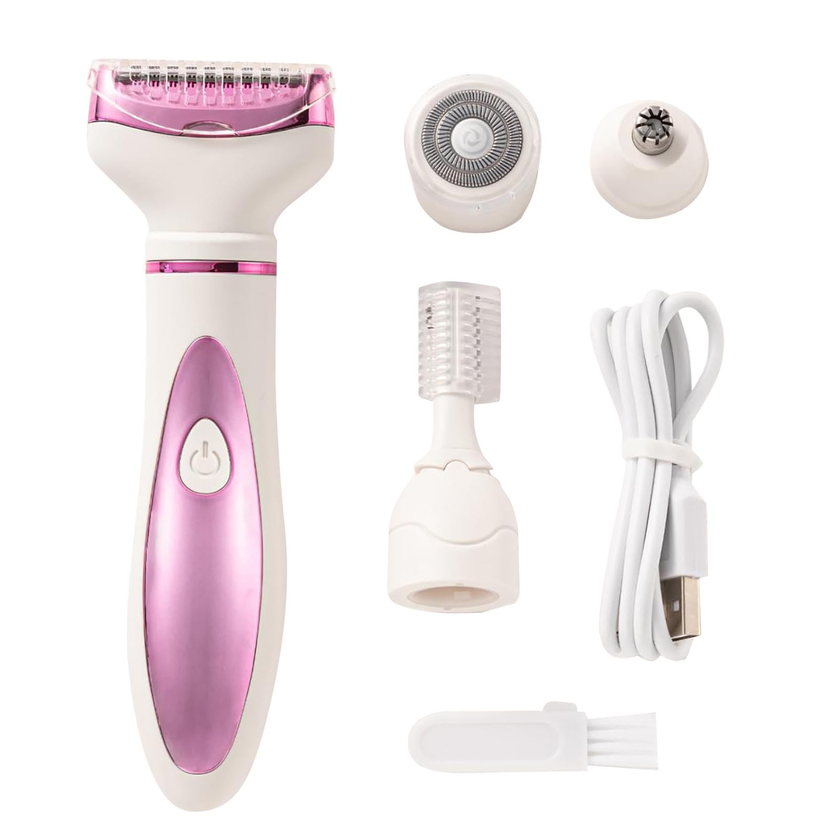 Professional 4-in-1 Rechargeable Electric Hair Trimmer for Men & Women - Painless Body Shaver, Facial Epilator & Bikini Grooming Kit for Legs, Underarms & Smooth Skin Care | Perfect for Home Use, Travel & Personal Grooming (Pink)