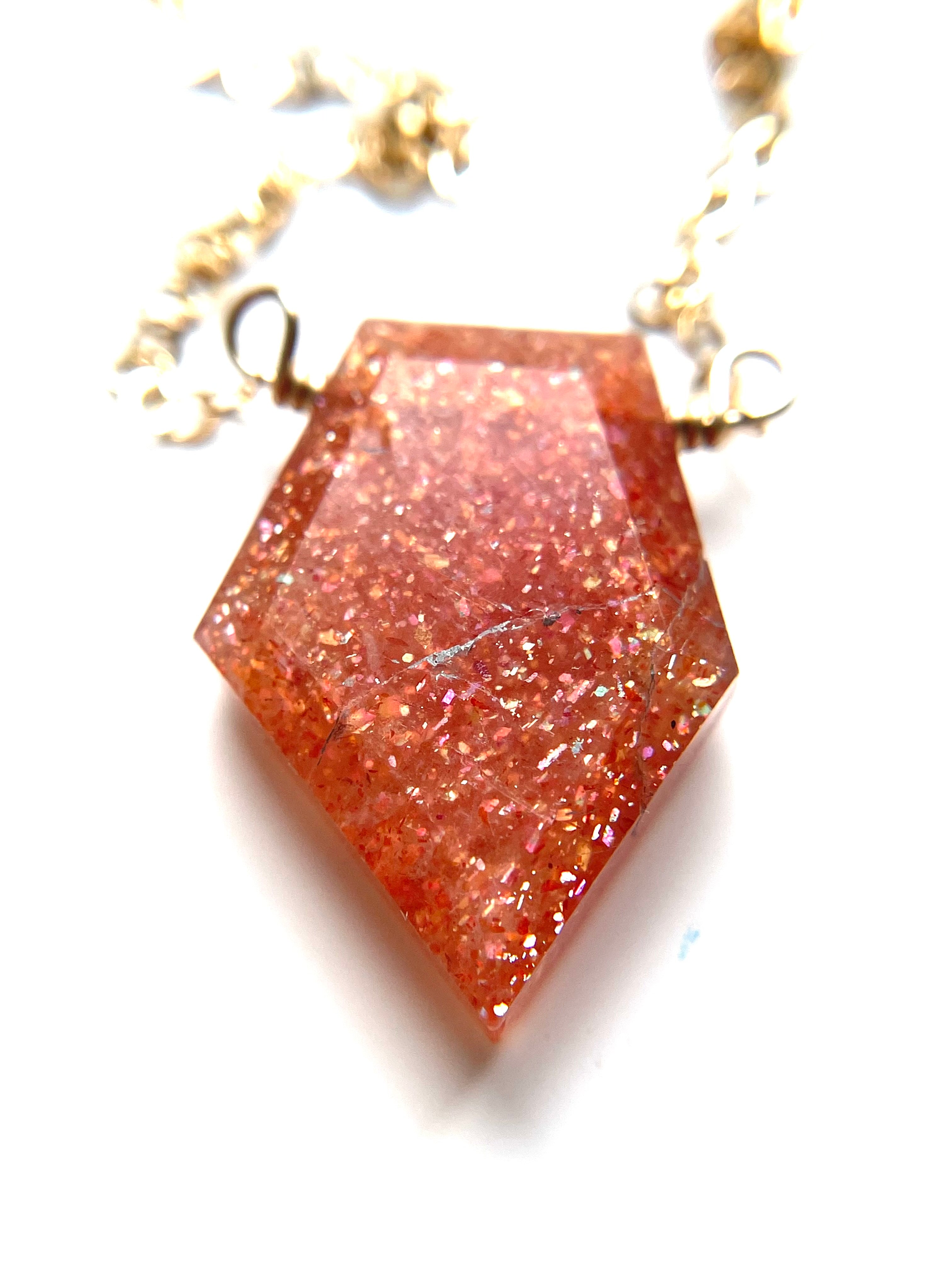 Small Sunstone Shield Necklace – Healing Crystal Jewelry for Protection & Positivity | Spiritual Gift, Energy Balancing, Meditation Accessory