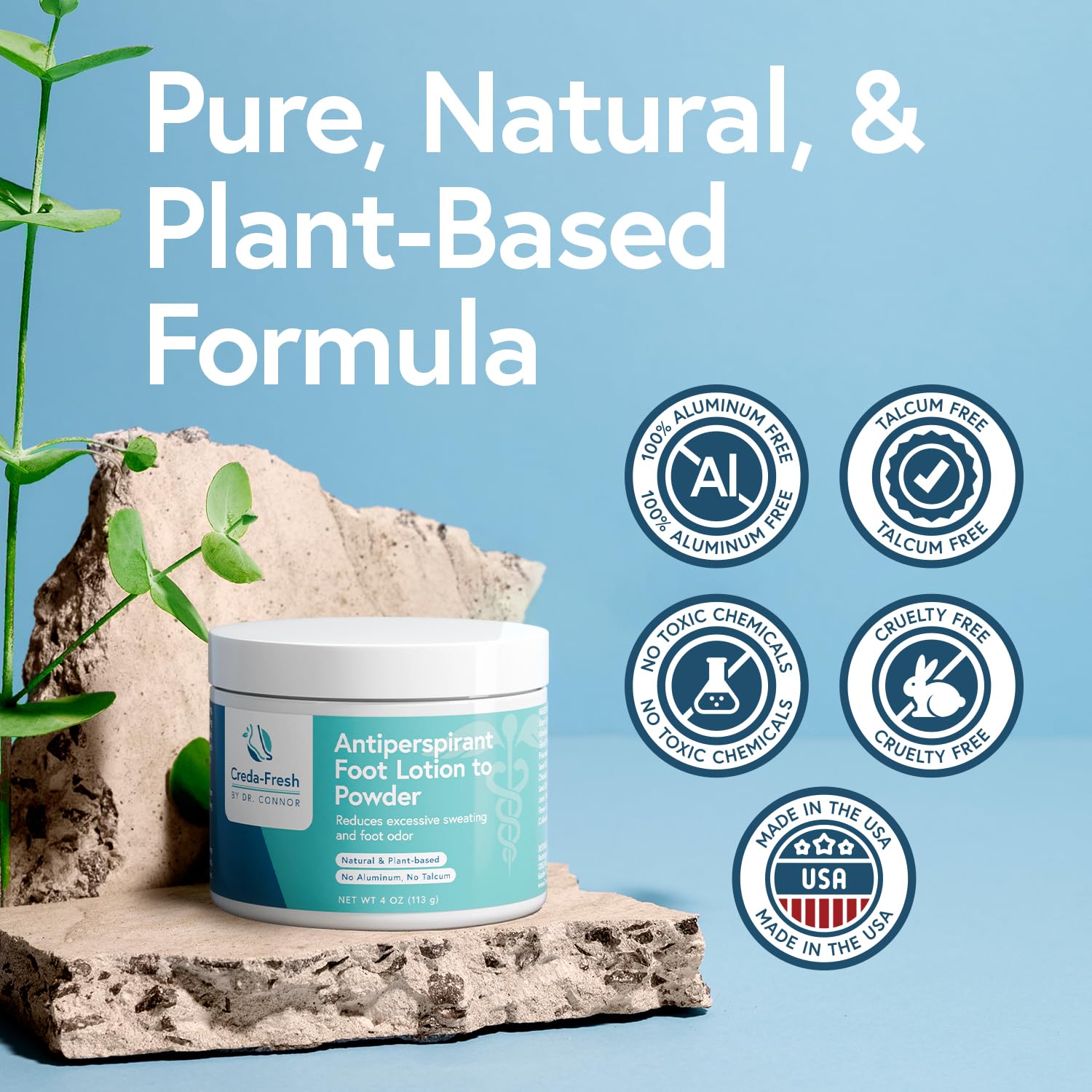 Natural Foot Lotion to Powder for Sweaty Feet - Plant-Based Foot Odor Eliminator & Moisturizer for Dry, Smelly Feet - 4oz - Perfect for Gym, Hiking & Daily Comfort