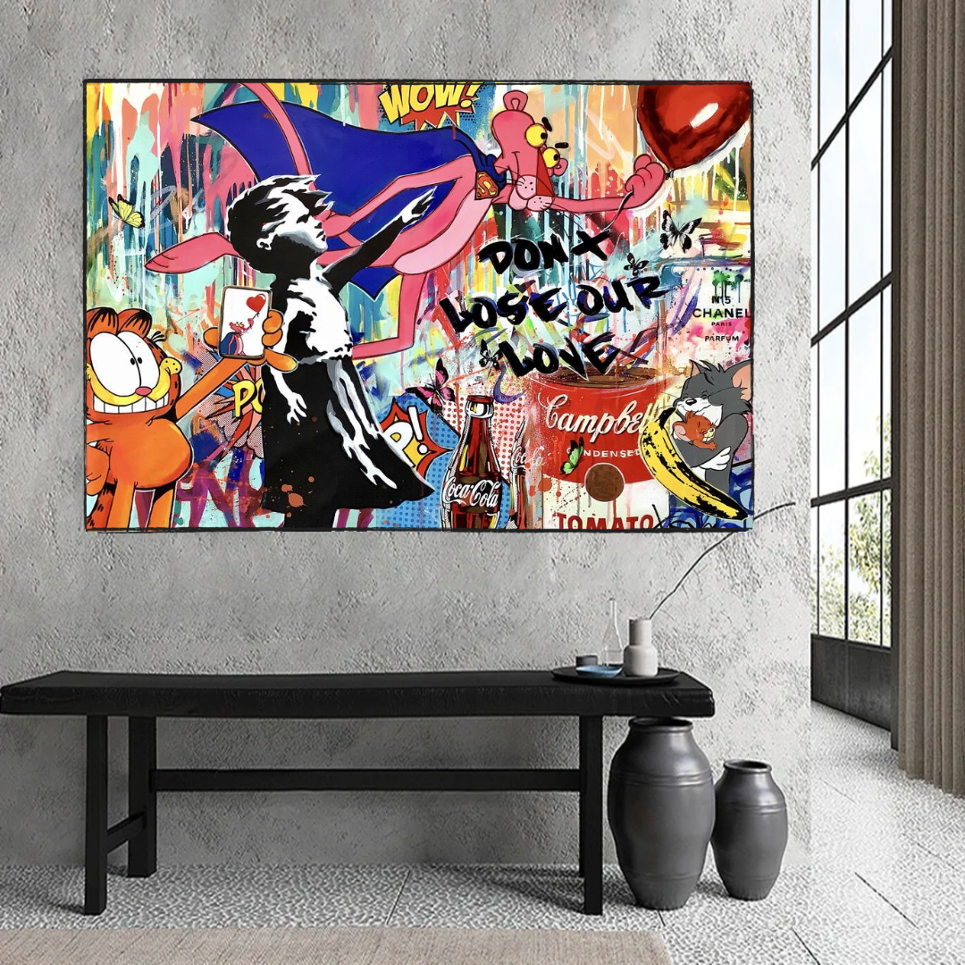 Banksy 'Don't Lose Love' Canvas Wall Art Print - Urban Street Art Home Decor for Living Room, Bedroom & Office