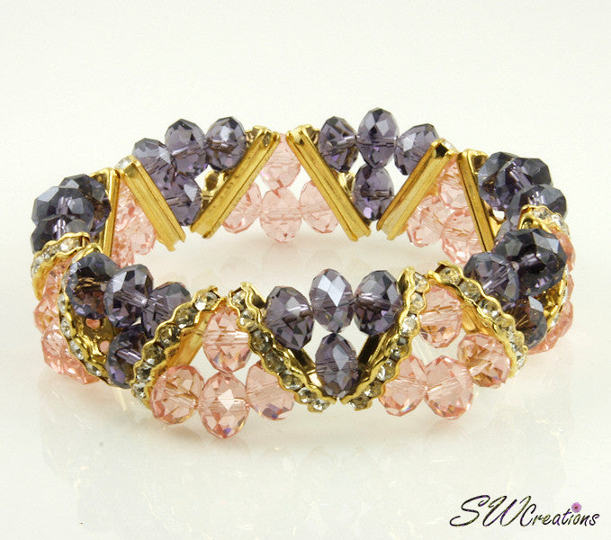Tanzanite Peach Gold Crystal Double Strand Beaded Bracelet for Women - Elegant Jewelry Gift for Birthday, Anniversary & Special Occasions