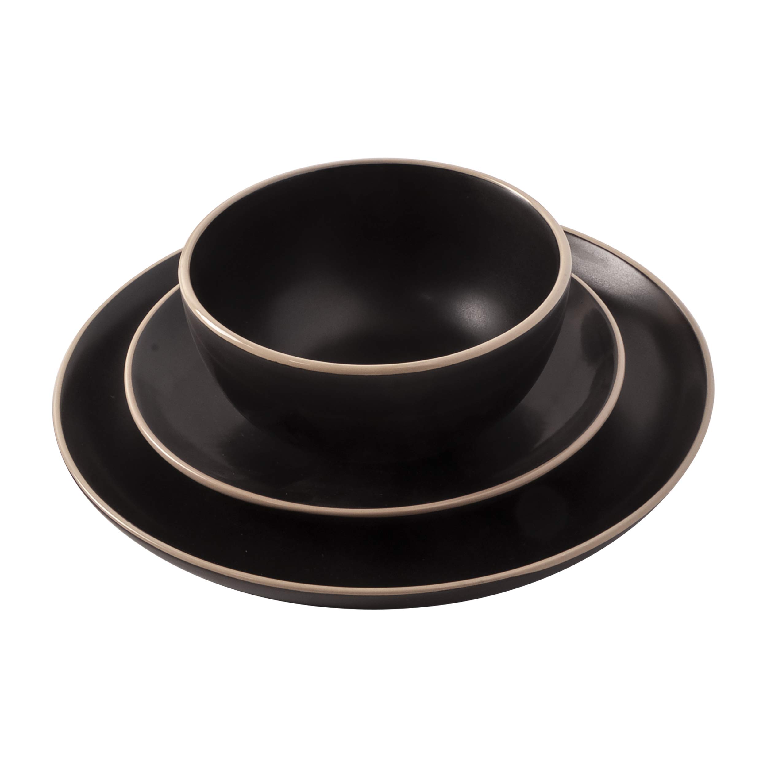 Premium Gibson Home Rockaway 12-Piece Round Stoneware Dinnerware Set for 4 - Durable Black Ceramic Plates, Bowls & Mugs - Elegant Tableware for Everyday Dining, Family Gatherings & Dinner Parties