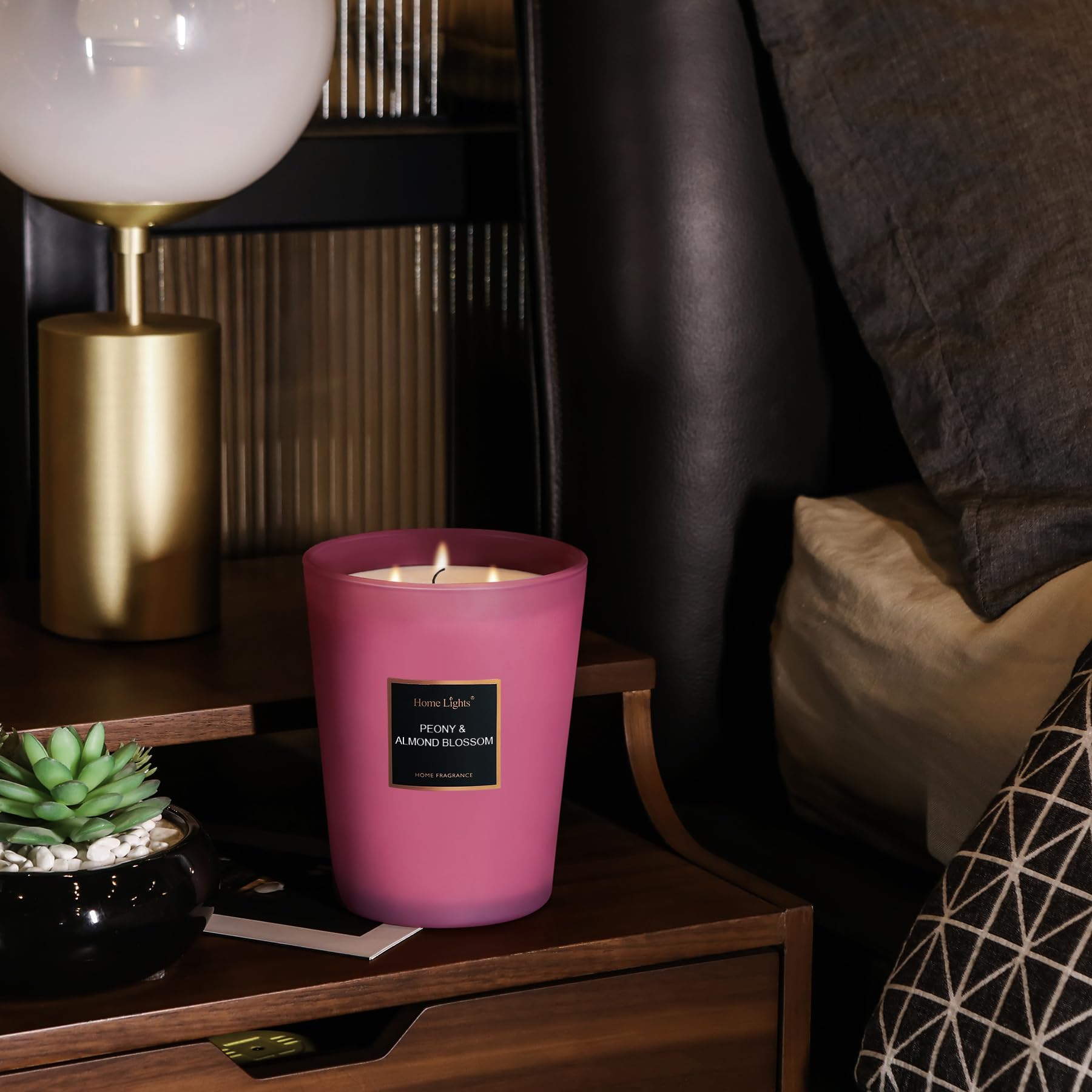 HomeLights Scented Candles - Large Jar Aromatherapy Candles with Natural Soy Wax, 130 Hours Long Burning, Peony & Almond Blossom Fragrance | Perfect for Relaxation, Meditation, Home Decor & Gift Giving