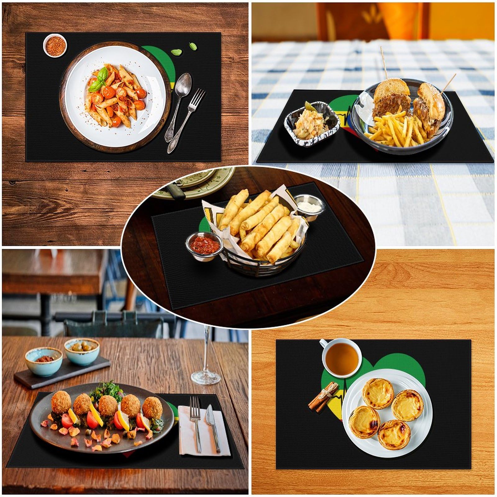 Ethiopia Heartbeat Design PVC Placemats - Set of 2 Durable & Washable Table Mats for Kitchen, Dining, Party Decor | Perfect for Home, Restaurants & Special Events