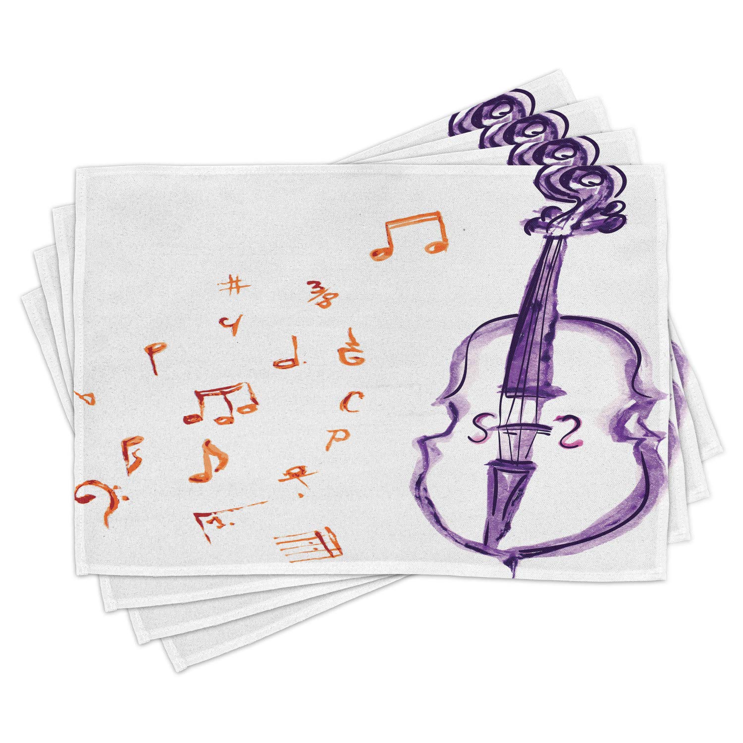 Ambesonne Music Themed Place Mats Set of 4 - Watercolor Violin & Cello Design with Purple and Red Notes on White Background | Washable Fabric Table Mats for Dining Room & Kitchen Decor | Perfect for Dinner Parties, Music Lovers & Holiday Gatherings