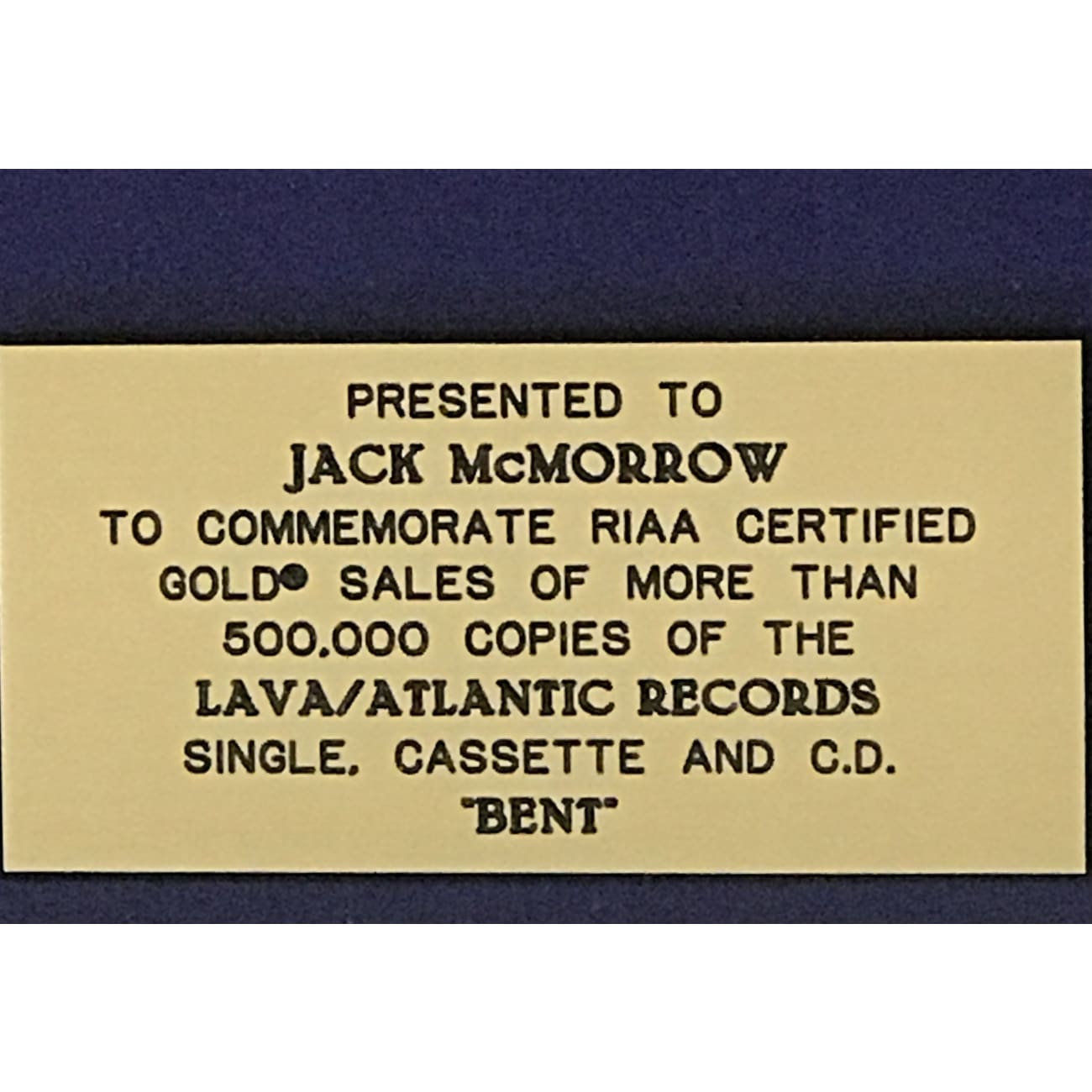 Matchbox 20 Bent RIAA Gold Single Award - Collectible Music Memorabilia for Fans & Display in Home, Office or Studio