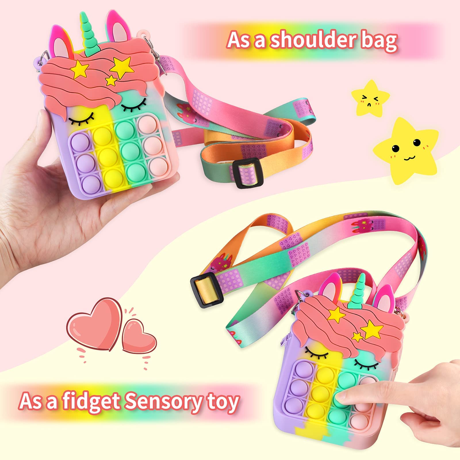 ATESSON Unicorn Pop Fidget Purse for Girls Ages 4-12 - Small Shoulder Bag Toy for ADHD & Anxiety Relief - Perfect Birthday Gift & Sensory Play Accessory for School, Travel & Playdates