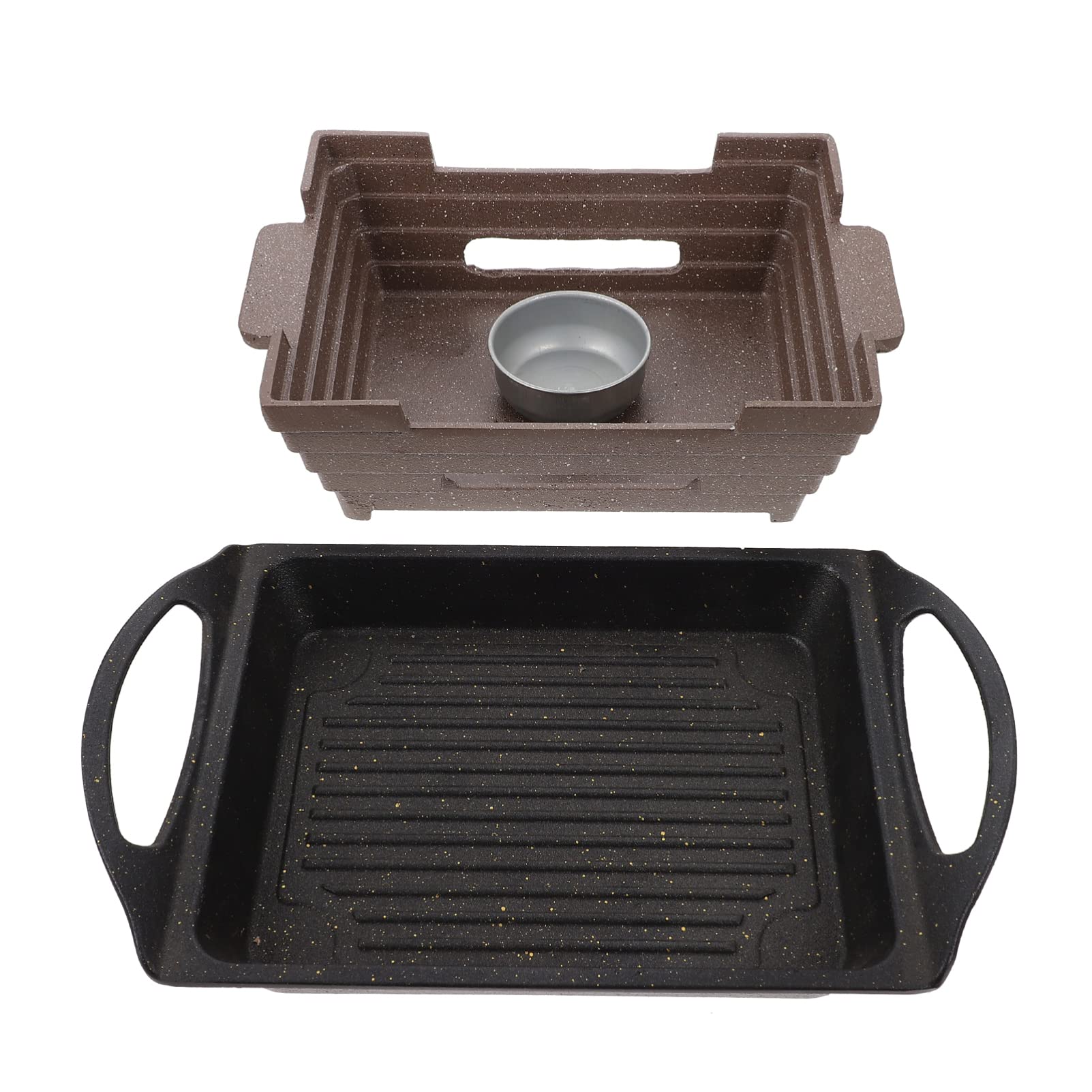 Hemoton Nonstick Cast Iron Skillet - Portable BBQ Grill Pan for Camping & Steak Cooking