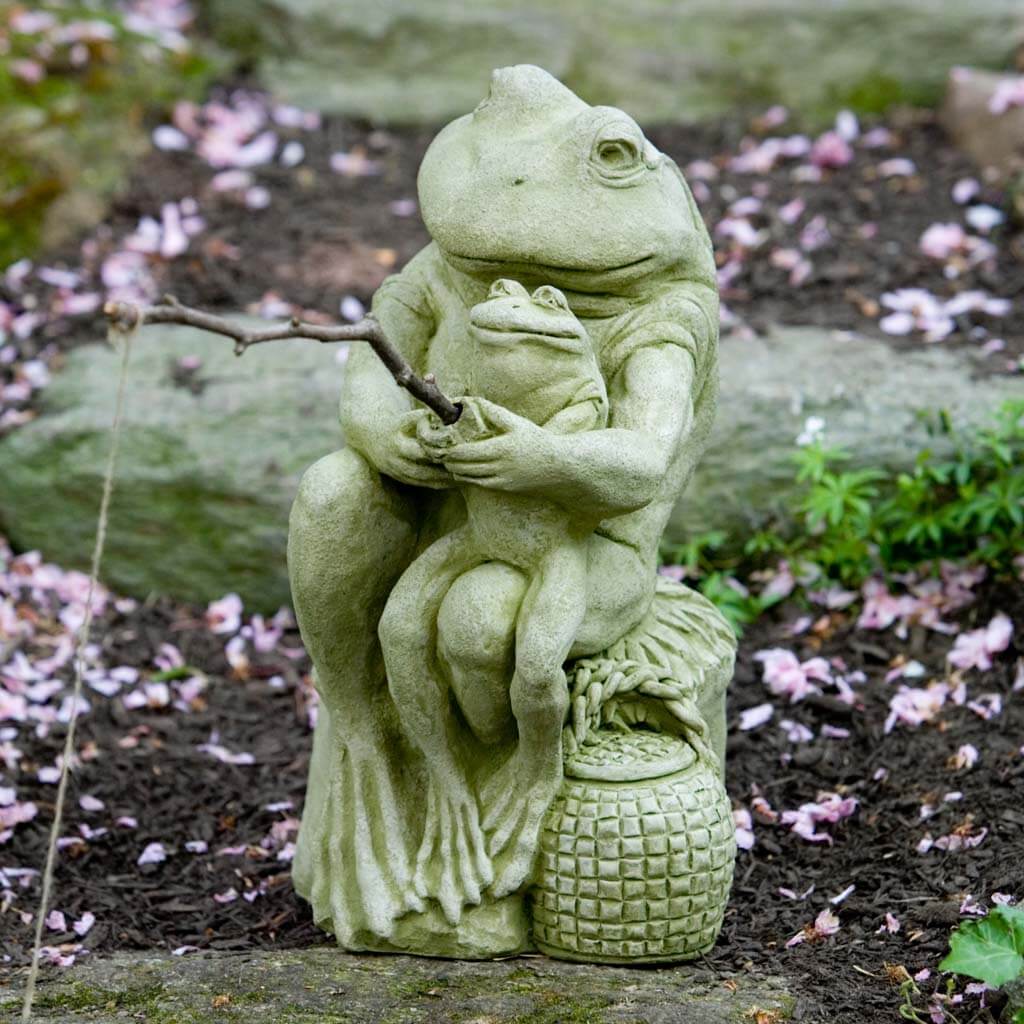 Campania International Gone Fishin Frog Statue - Outdoor Garden Decor for Patio, Pond & Lawn - Handcrafted Resin Frog Sculpture for Fishing Lovers