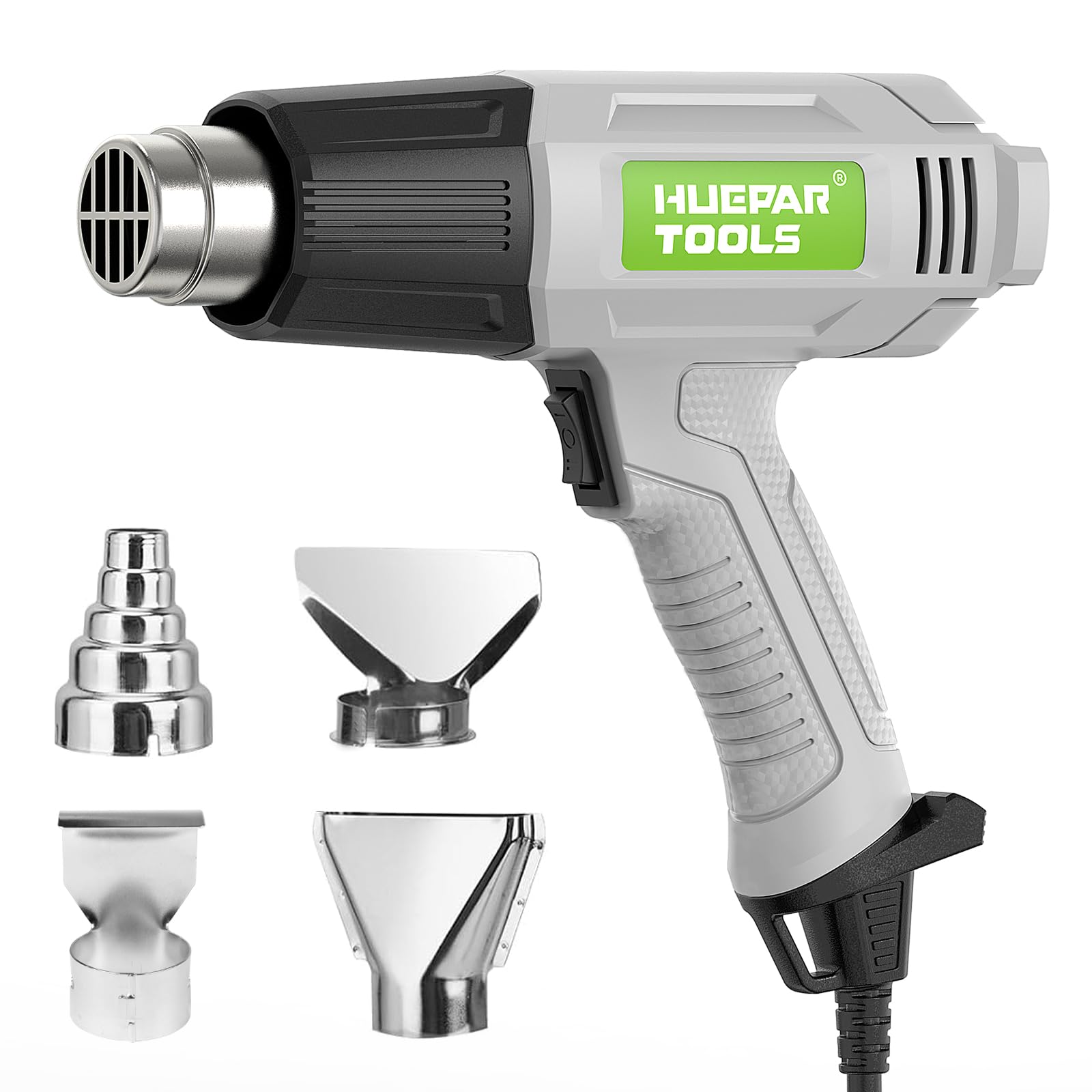 Huepar 1500W Professional Heat Gun with Dual Temperature Settings (752°F & 1022°F) - 4 Nozzles Included for Crafts, PVC Shrinking, Paint Stripping - Overload Protection & Fast Heating for DIY Projects, Home Repairs & Industrial Use