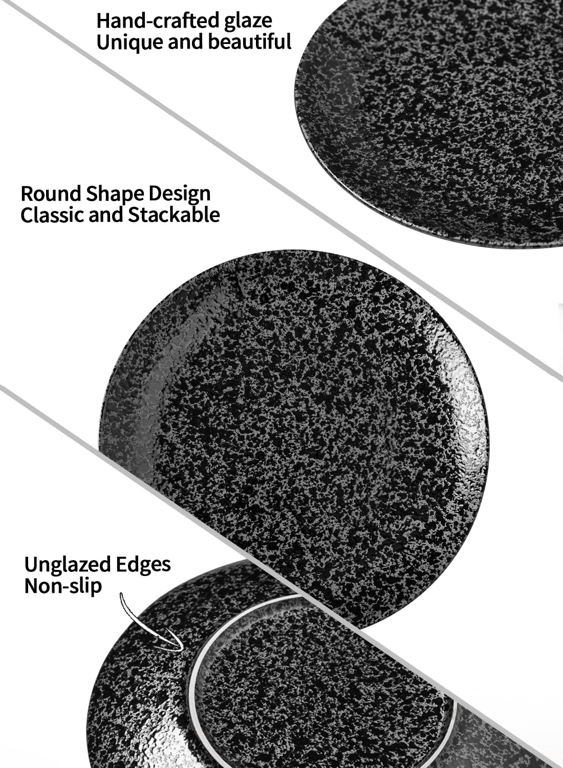 Kanwone 10 Inch Ceramic Dinner Plates Set of 6 - Round Black Glazed Plates for Steak, Pasta, Salad & Pizza | Microwave, Oven & Dishwasher Safe | Perfect for Restaurants, Dinner Parties & Everyday Dining