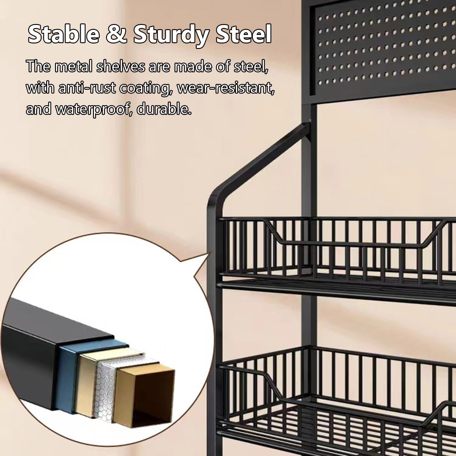 5-Tier Metal Retail Display Rack with Wheels - Heavy Duty Storage Shelf for Snacks, Fruits, Tools - Easy Assembly 19.7