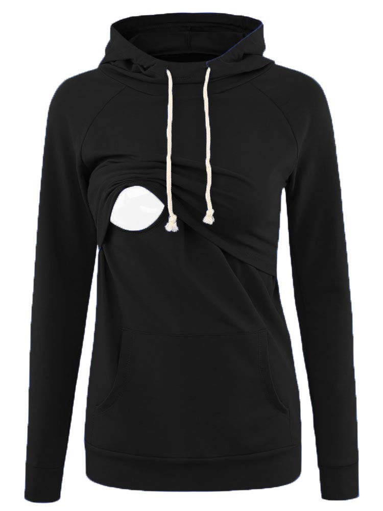 Liu & Qu Women's Nursing Hoodie - Long Sleeve Breastfeeding Sweatshirt with Layered Top & Pocket - Comfortable Maternity Clothes for Nursing Moms - Perfect for Casual Wear, Outings & Breastfeeding in Public