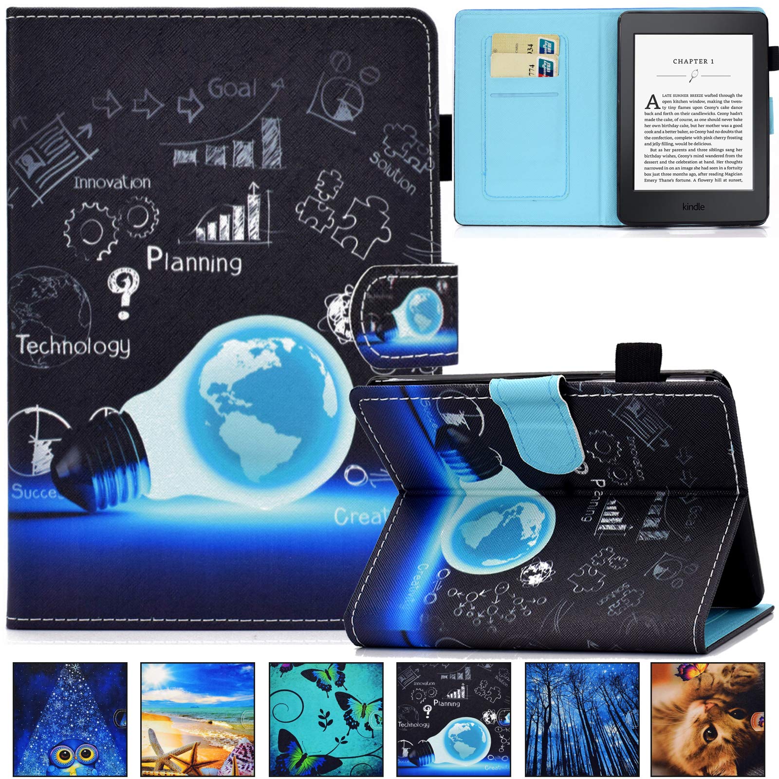 Premium PU Leather Kindle Paperwhite Case - Ultra Thin Lightweight Cover with Auto Wake/Sleep for Amazon Kindle Paperwhite (2012-2016 Models) - Blue Bulb | Perfect for Reading, Travel & Daily Protection