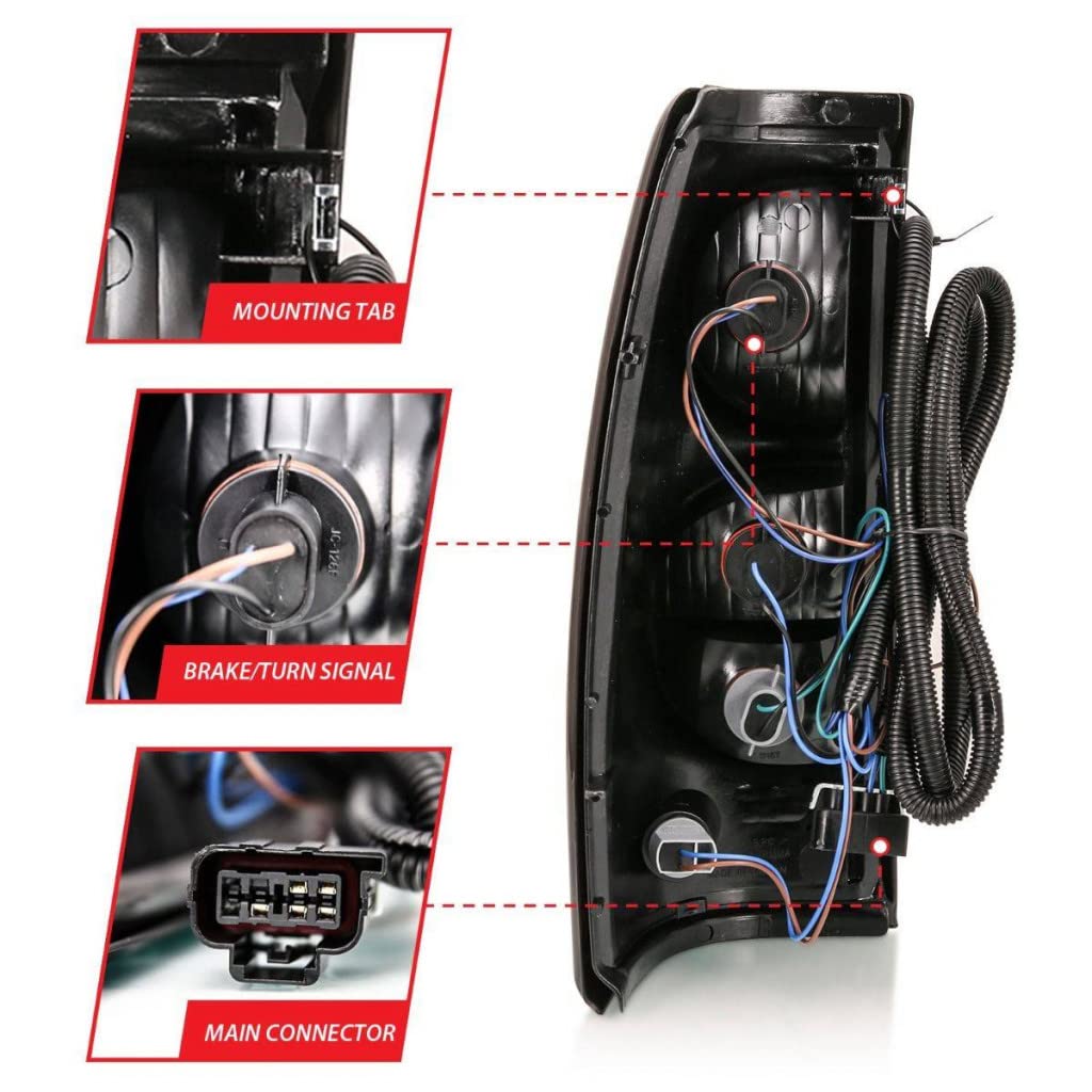 ANZO Red/Clear Lens Tail Light with Black Trim for 2007 Chevy Silverado 1500 Classic | 311302 | Upgrade Your Truck's Style & Nighttime Visibility