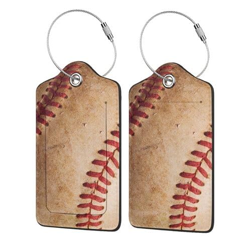 2 Pack Baseball Themed Luggage Tags with Privacy Cover, Stainless Steel Loop & Address Card - Durable ID Labels for Suitcases, Travel Bags & Backpacks | Perfect for Airports, Cruises & Business Trips