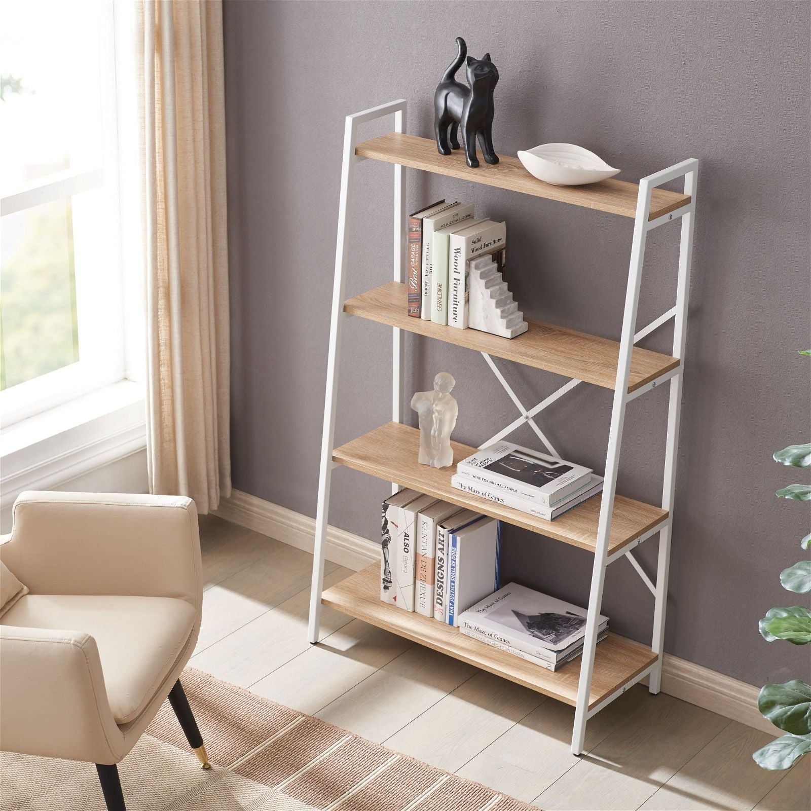 Workzone ASPECT 1300 Oak Bookcase - Modern Wood Bookshelf for Living Room, Office & Library Storage - Perfect for Organizing Books, Decor & Display Items