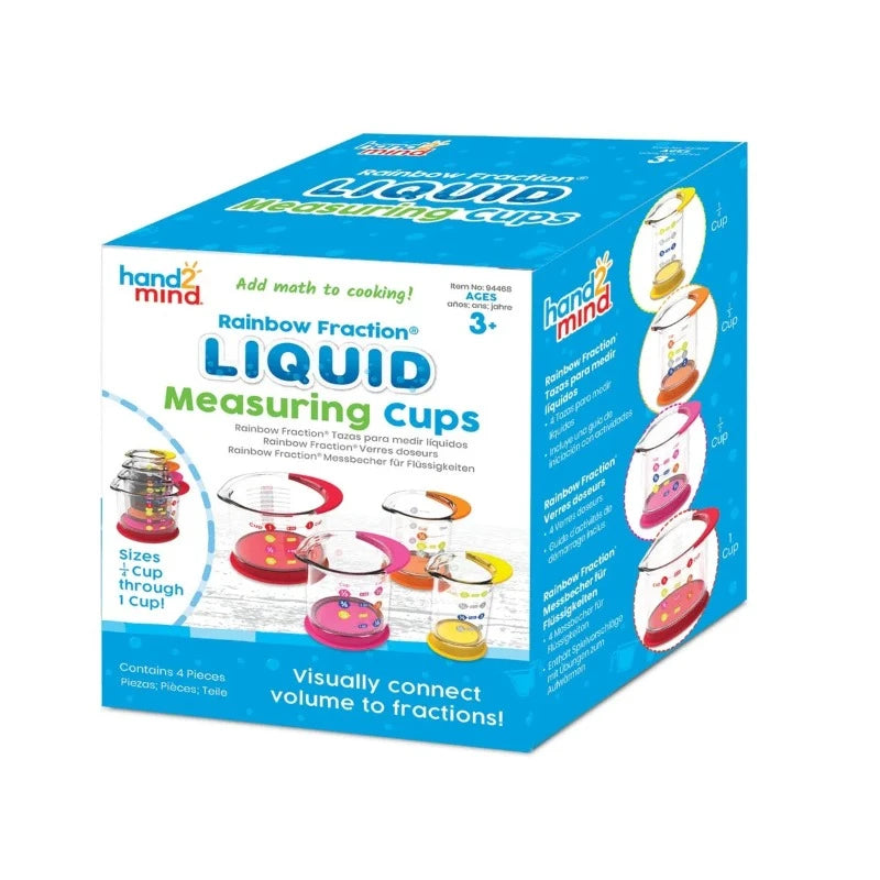 Rainbow Fraction® Liquid Measuring Cups - Set of 4 for Baking & Cooking - Perfect for Kids Learning Fractions & Kitchen Measurements - Ideal for Home, School & STEM Education Activities