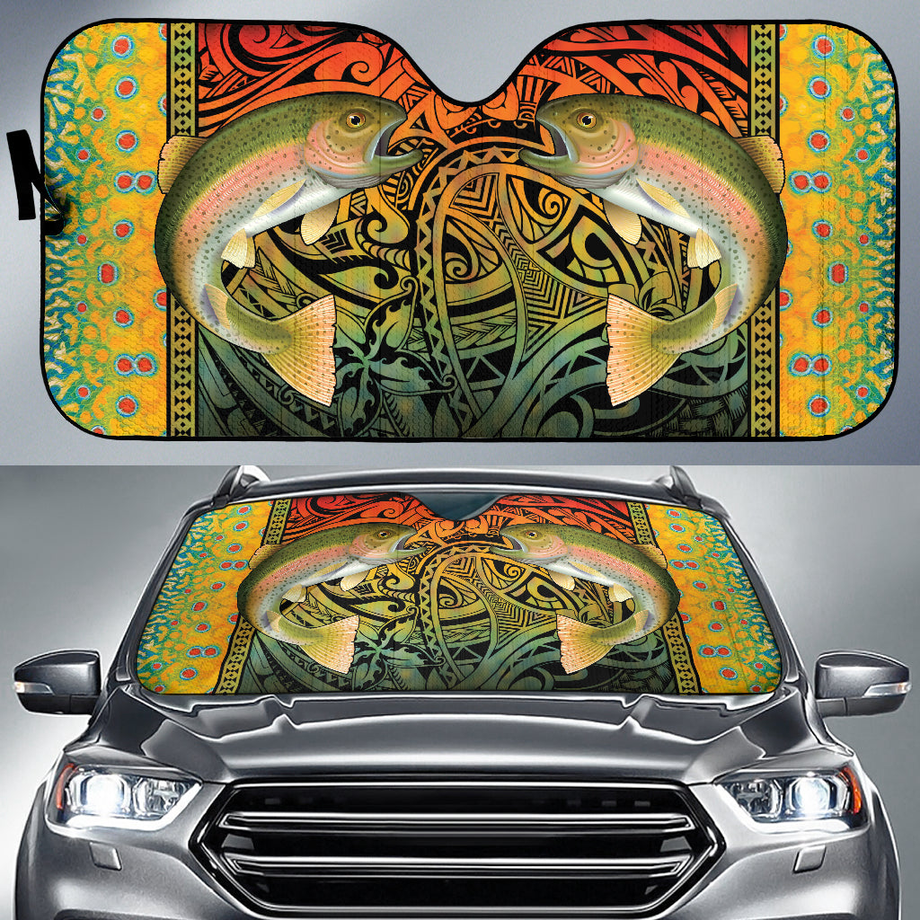 Colorful Trout Fish Pattern Car Sun Shade - UV Protection & Heat Reduction for Vehicles | Perfect Gift for Anglers & Outdoor Enthusiasts | Ideal for Road Trips, Fishing Trips & Summer Driving