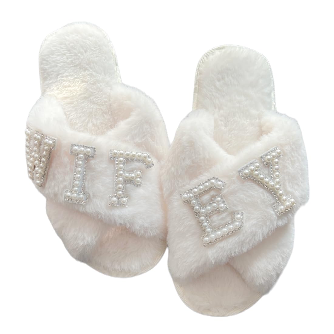 VOPHIA Bride Fuzzy Slippers - Soft Wedding Slippers with Cross Band Design, Perfect Bridal Shower Gift for Bride (Ideal for Getting Ready, Honeymoon & Bridal Suite)