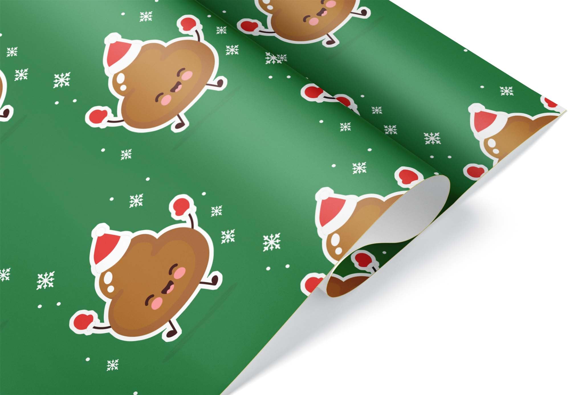 Funny Poop Christmas Wrapping Paper - Cute Holiday Emoji Gift Wrap for Kids | 12ft x 30in Roll | Perfect for Xmas Party Decorations, Stocking Stuffers & Secret Santa Gifts