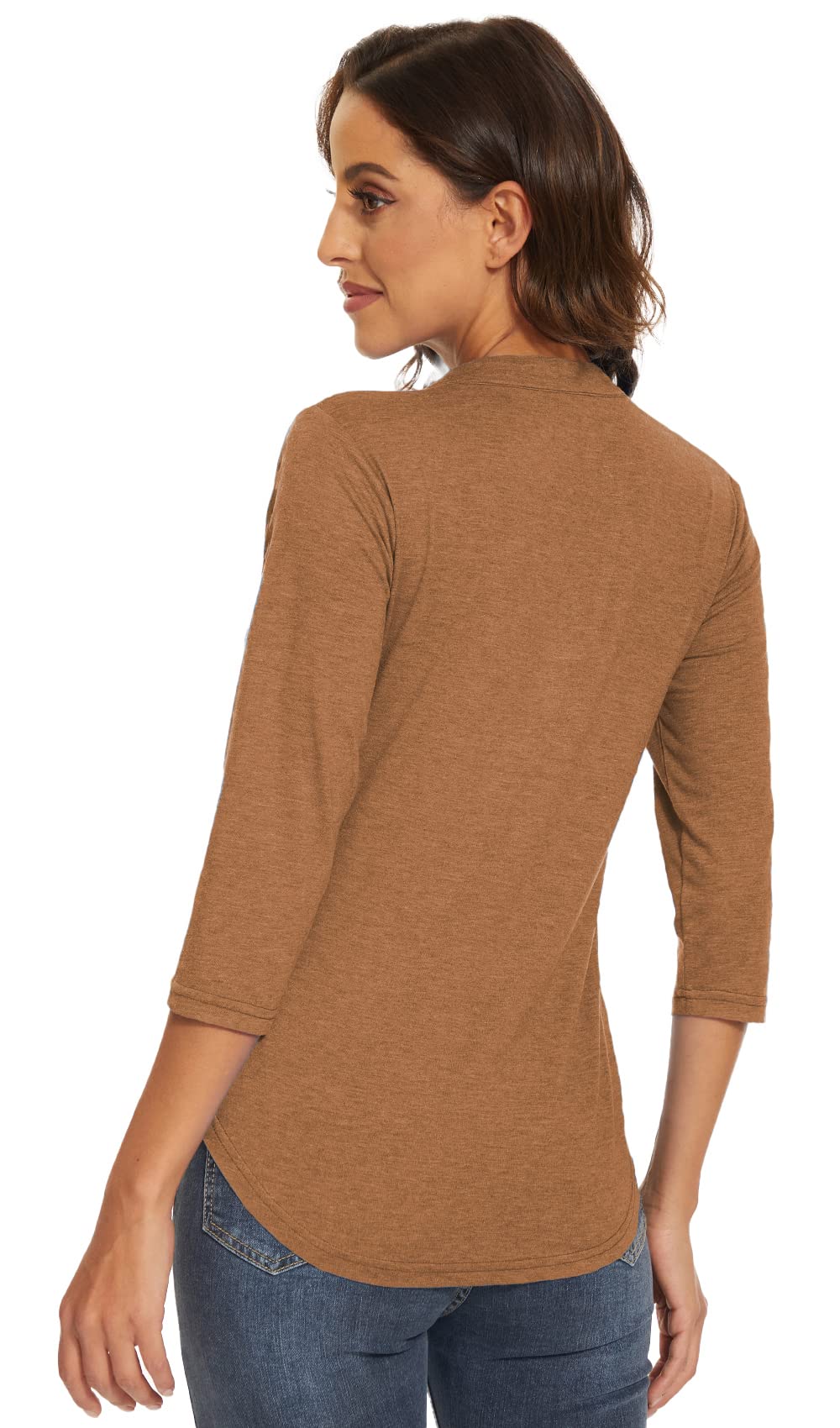 Women's 3/4 Sleeve V-Neck Collared Blouse - Professional Work Shirt Tops for Office, Business Casual & Everyday Wear