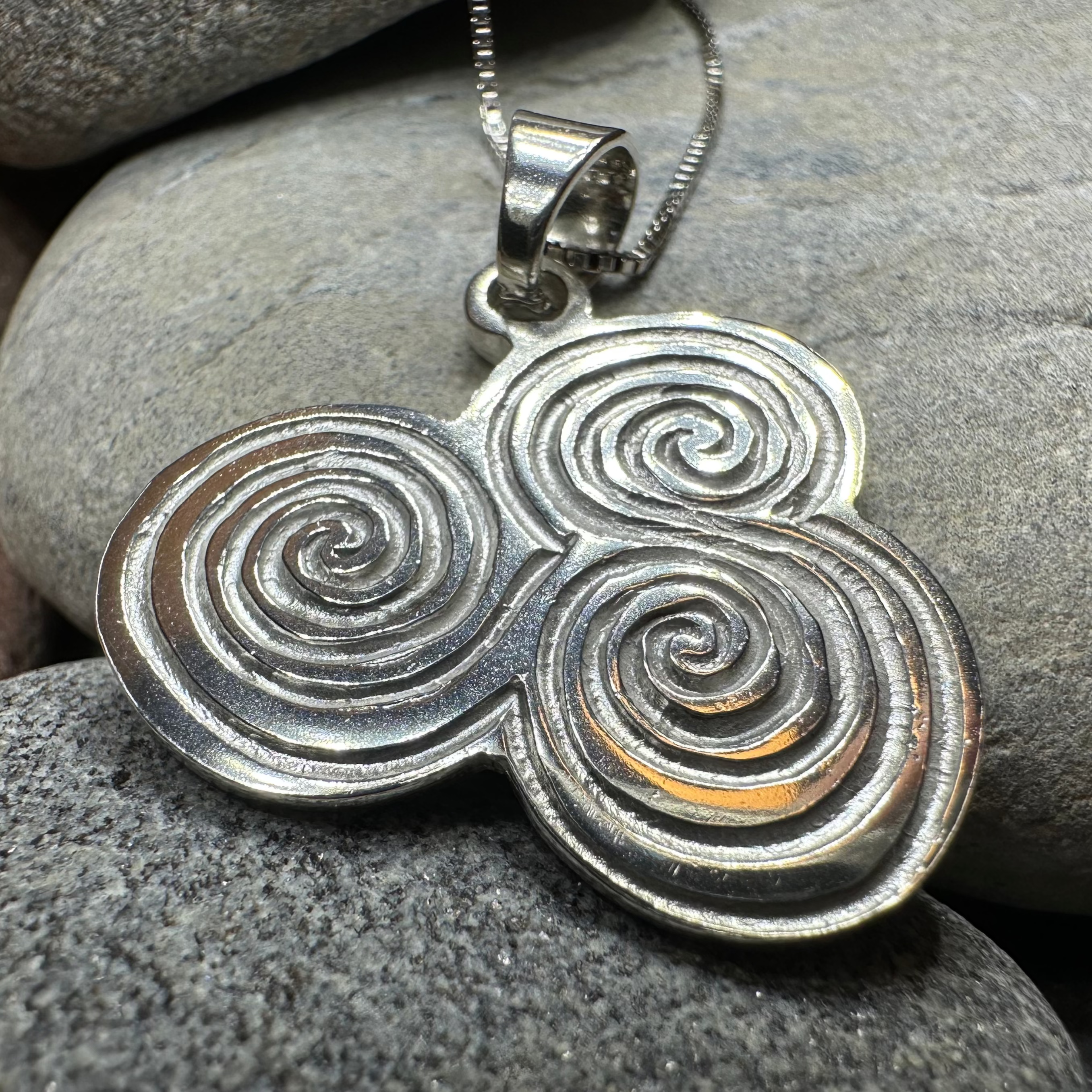 Handmade Newgrange Triple Spiral Pendant Necklace - Celtic Jewelry for Women, Spiritual Gift for Meditation & Yoga