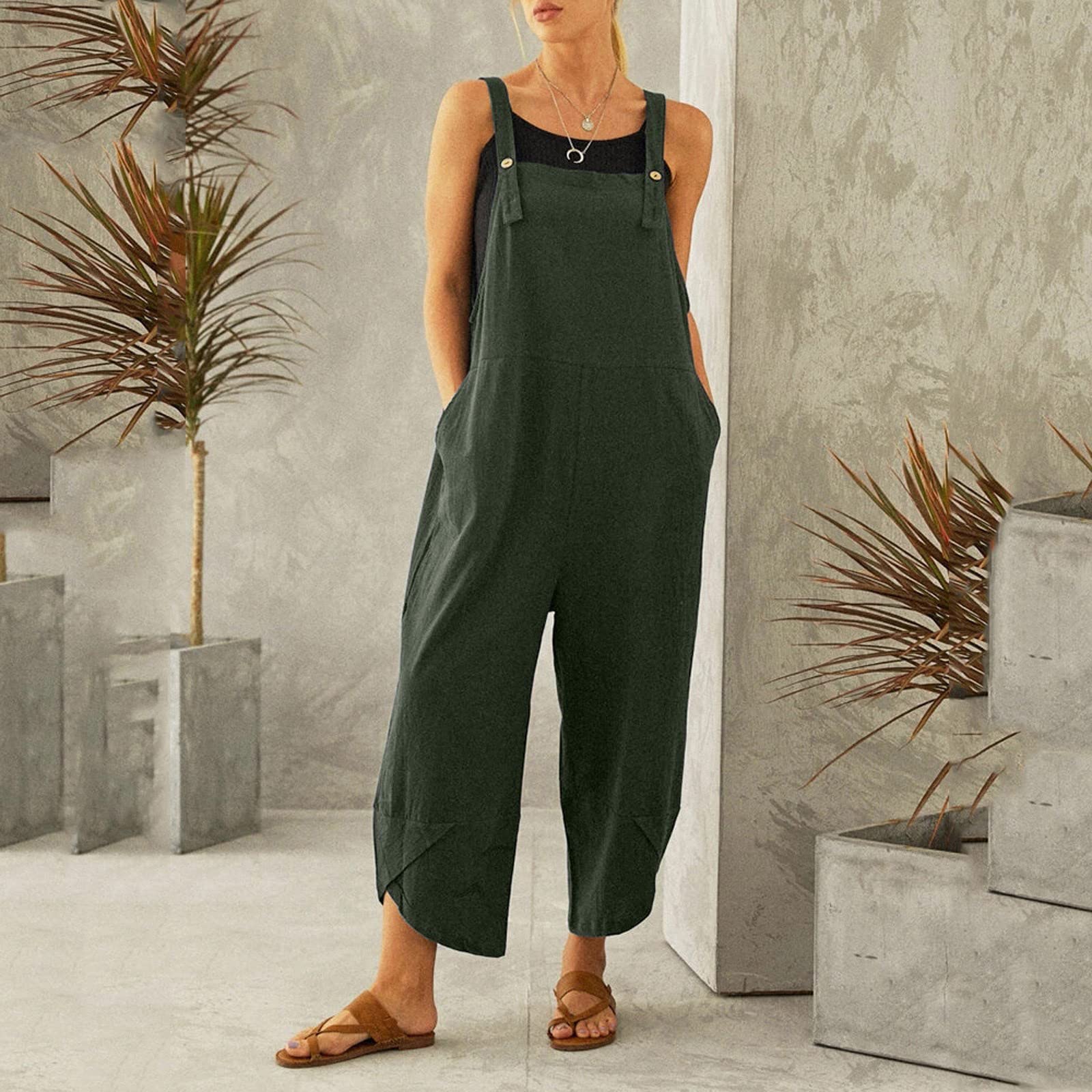 Women's Oversized Jumpsuit - Casual Solid Color Romper with Long Sleeves, Adjustable Straps & Pockets | Perfect for Everyday Wear, Street Fashion & Relaxing Outfits