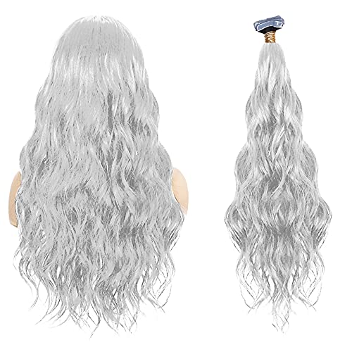 100% Remy Human Hair Curly Hair Extensions - Wavy Tape-in Hairpiece for Women | Multi-Color Invisible Weft, Bleach-Friendly (Silver, 22in) | Perfect for Parties, Weddings & Daily Styling