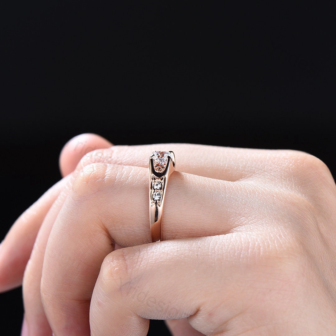 Elegant Moissanite Engagement Ring 14K Rose Gold, Art Deco Vintage Wedding Band, Promise Ring for Women, Bridal Jewelry Gift - Perfect for Proposals, Anniversaries & Special Occasions